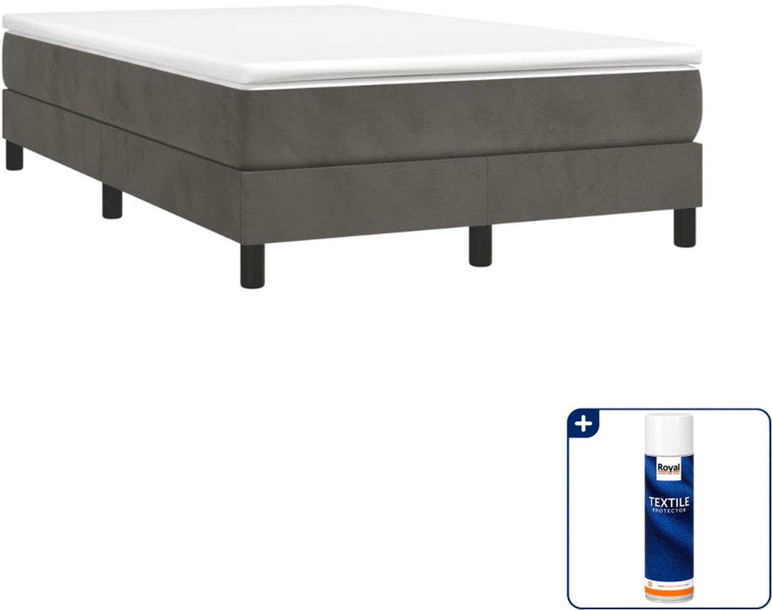 vidaXL boxspring met matras 120 x 190 cm - fluweel - donkergrijs - Inclusief textielbeschermer 500 ml