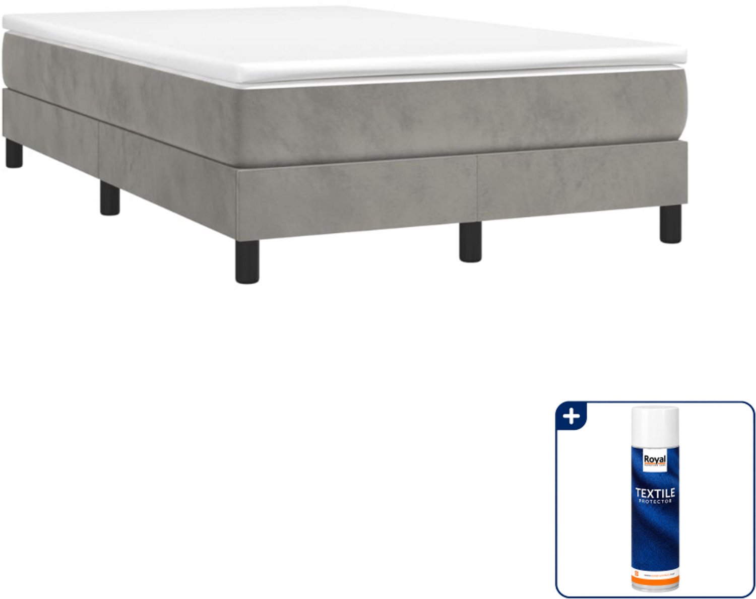 vidaXL boxspring met matras 120 x 190 cm - fluweel - lichtgrijs - Inclusief textielbeschermer 500 ml