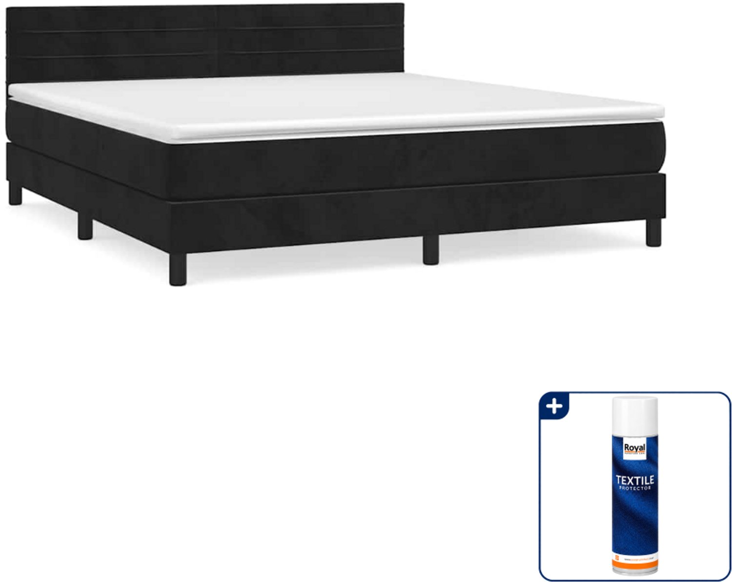 vidaXL Boxspring Kingsize - 180 x 200 cm - fluweel - zwart - Inclusief textielbeschermer 500 ml