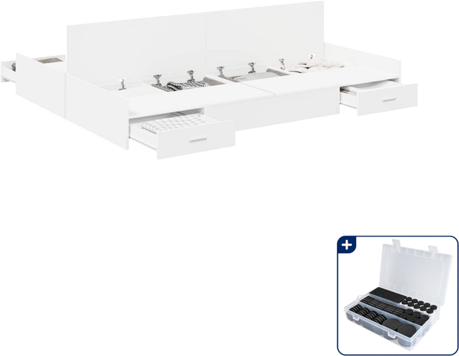 vidaXL Opbergbedframe - Small double - 140 x 200 cm - Wit - Inclusief antikrasvilt 177-delig