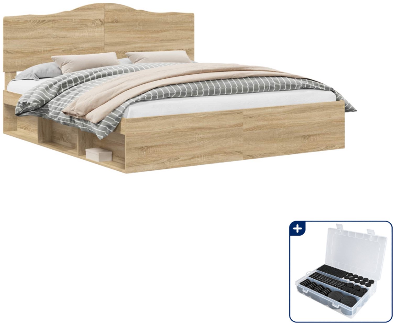 vidaXL Bedframe - 200 x 200 cm - bewerkt hout - Sonoma - Inclusief antikrasvilt 177-delig Bruin