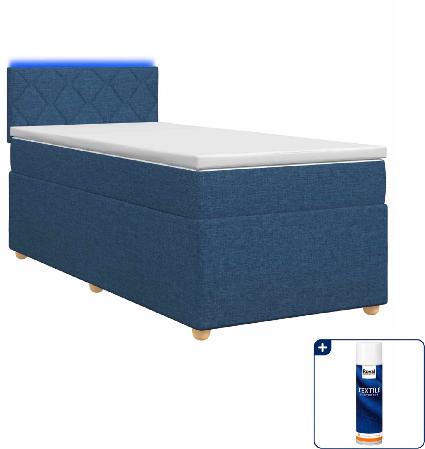 vidaXL boxspringbed 90 x 190 cm - blauw - Inclusief textielbeschermer 500 ml