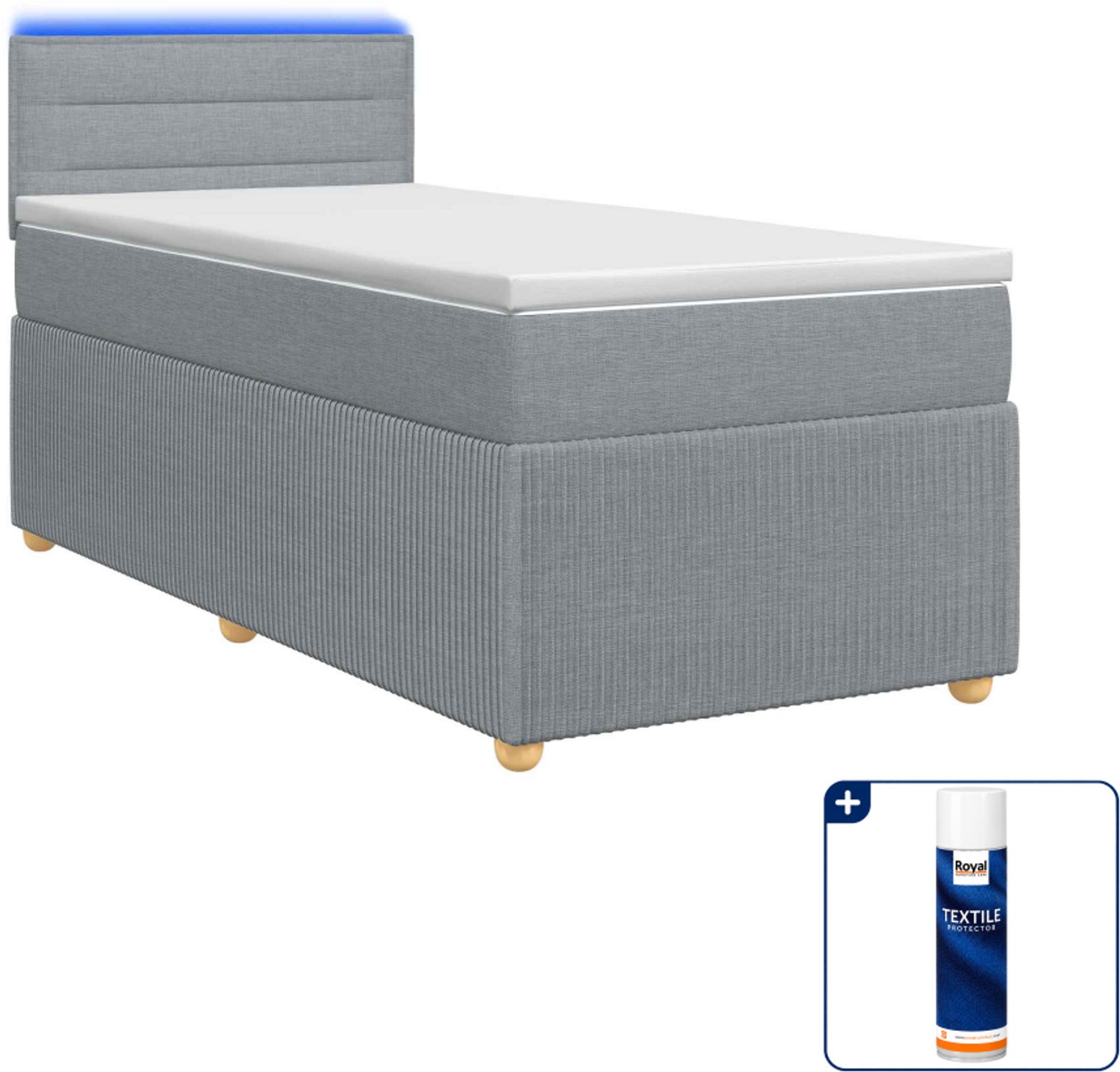 vidaXL Boxspringbed met matras - 90 x 200 cm - stof - lichtgrijs - Inclusief textielbeschermer 500 ml