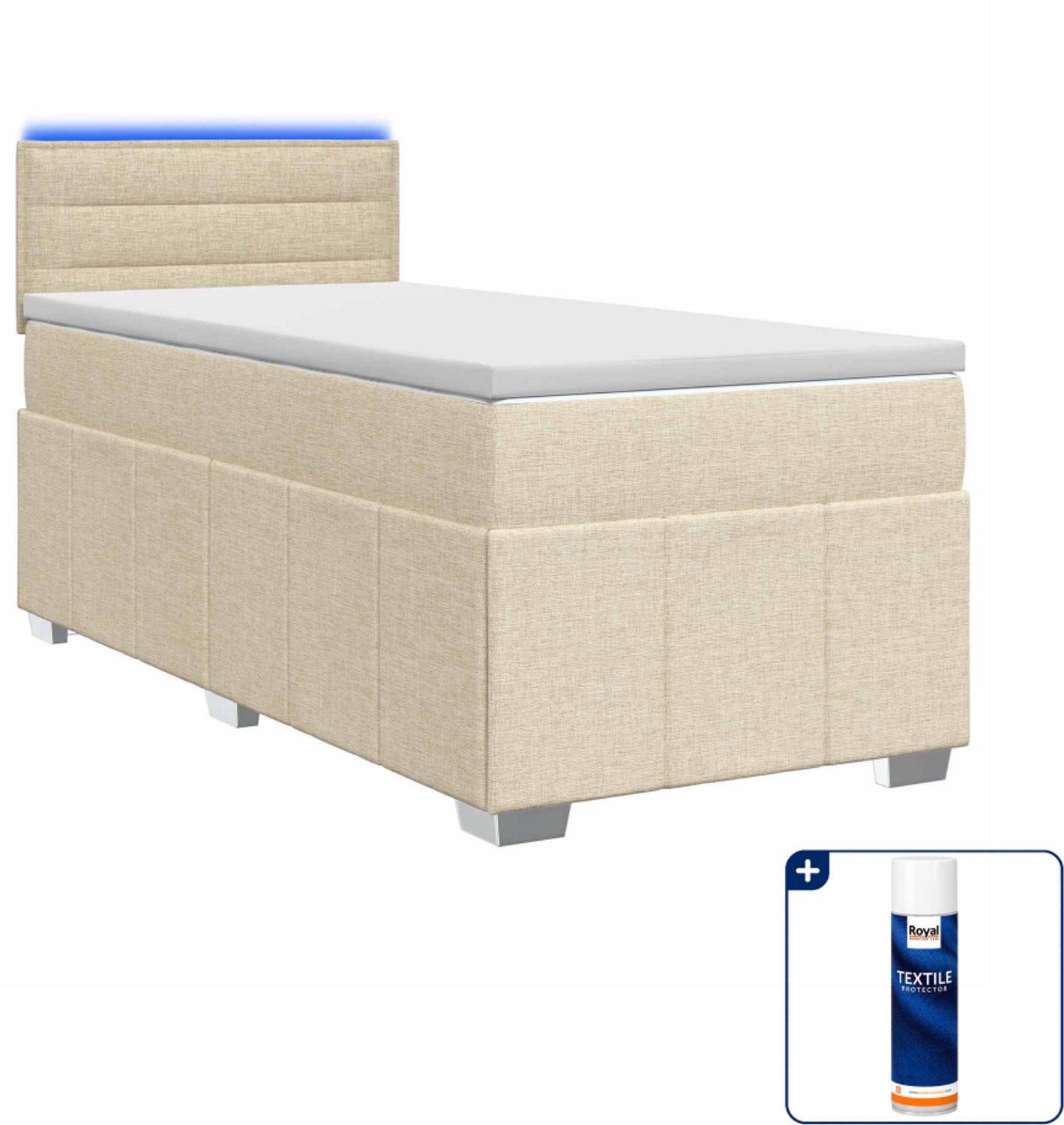 vidaXL boxspringbed 80 x 200 cm - stof - crèmekleurig - Inclusief textielbeschermer 500 ml