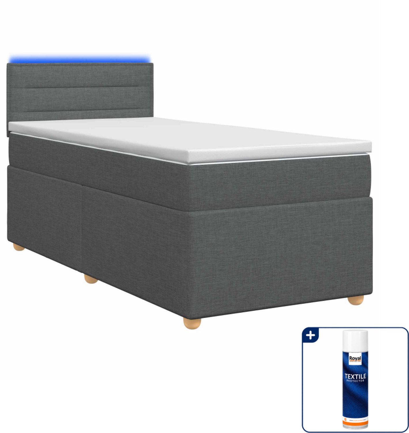 vidaXL boxspringbed met matras - 90 x 190 cm - donkergrijs - Inclusief textielbeschermer 500 ml Donker Grijn