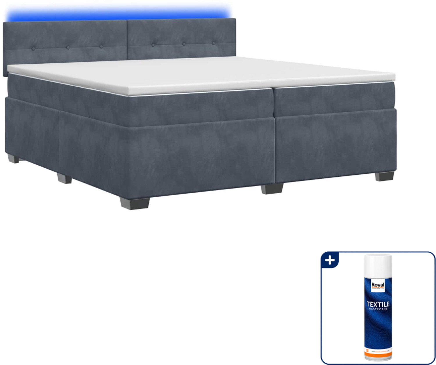 vidaXL Boxspring met matras en LED - 200 x 200 cm - donkergrijs - Inclusief textielbeschermer 500 ml