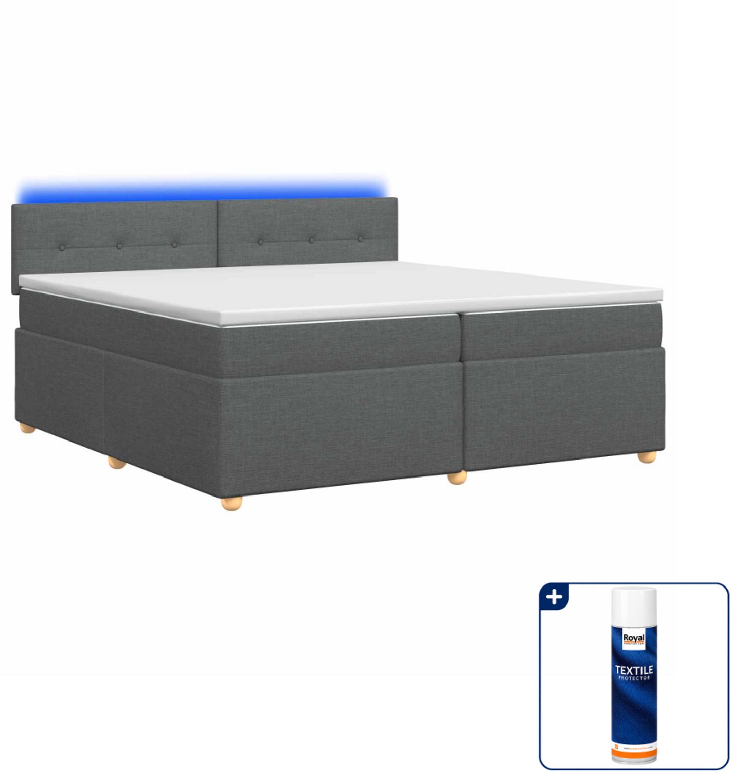 vidaXL Boxspringbed - 200 x 200 cm - donkergrijs - Inclusief textielbeschermer 500 ml Donker Grijn