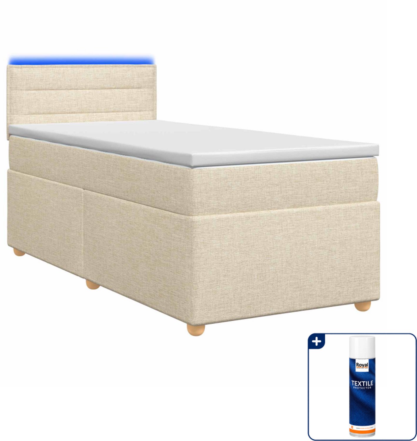 vidaXL boxspringbed met matras - 90 x 200 cm - crèmekleurig - Inclusief textielbeschermer 500 ml