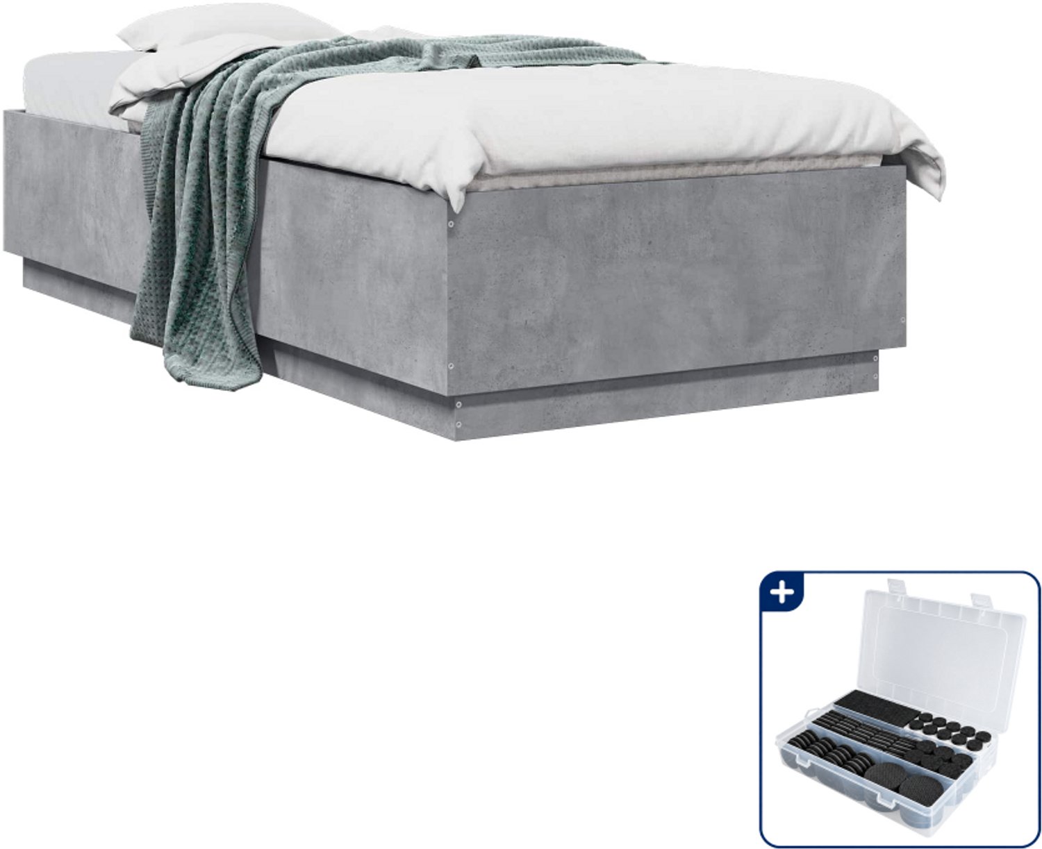 vidaXL bedframe - 80 x 200 cm - bewerkt hout - betongrijs - Inclusief antikrasvilt 177-delig