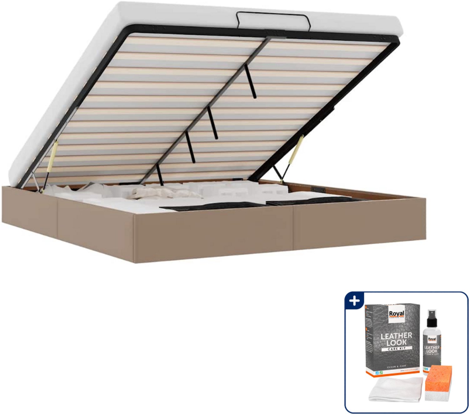 vidaXL bedframe - 200 x 200 cm - kunstleer - cappuccino - Inclusief onderhoudsset voor kunstleer 150 ml Groen