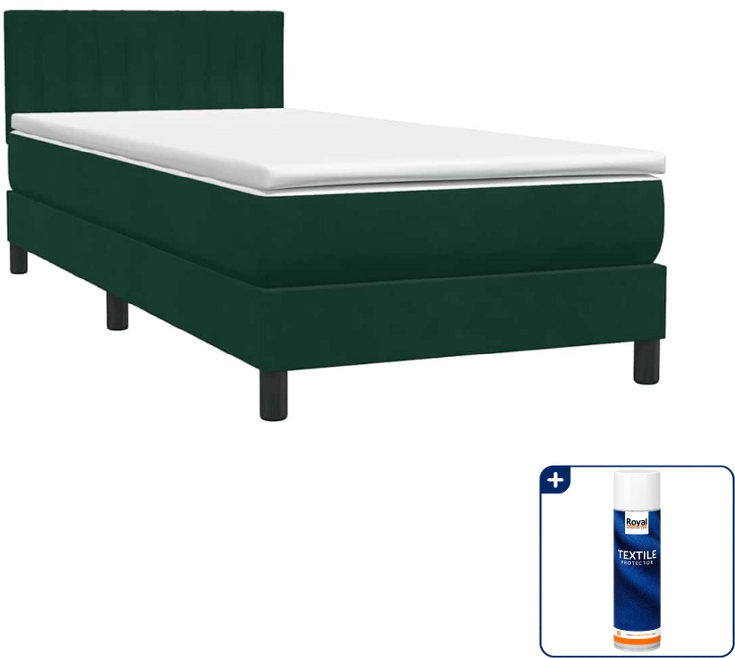 vidaXL boxspring met matras 80 x 220 cm - fluweel - donkergroen - Inclusief textielbeschermer 500 ml Wit