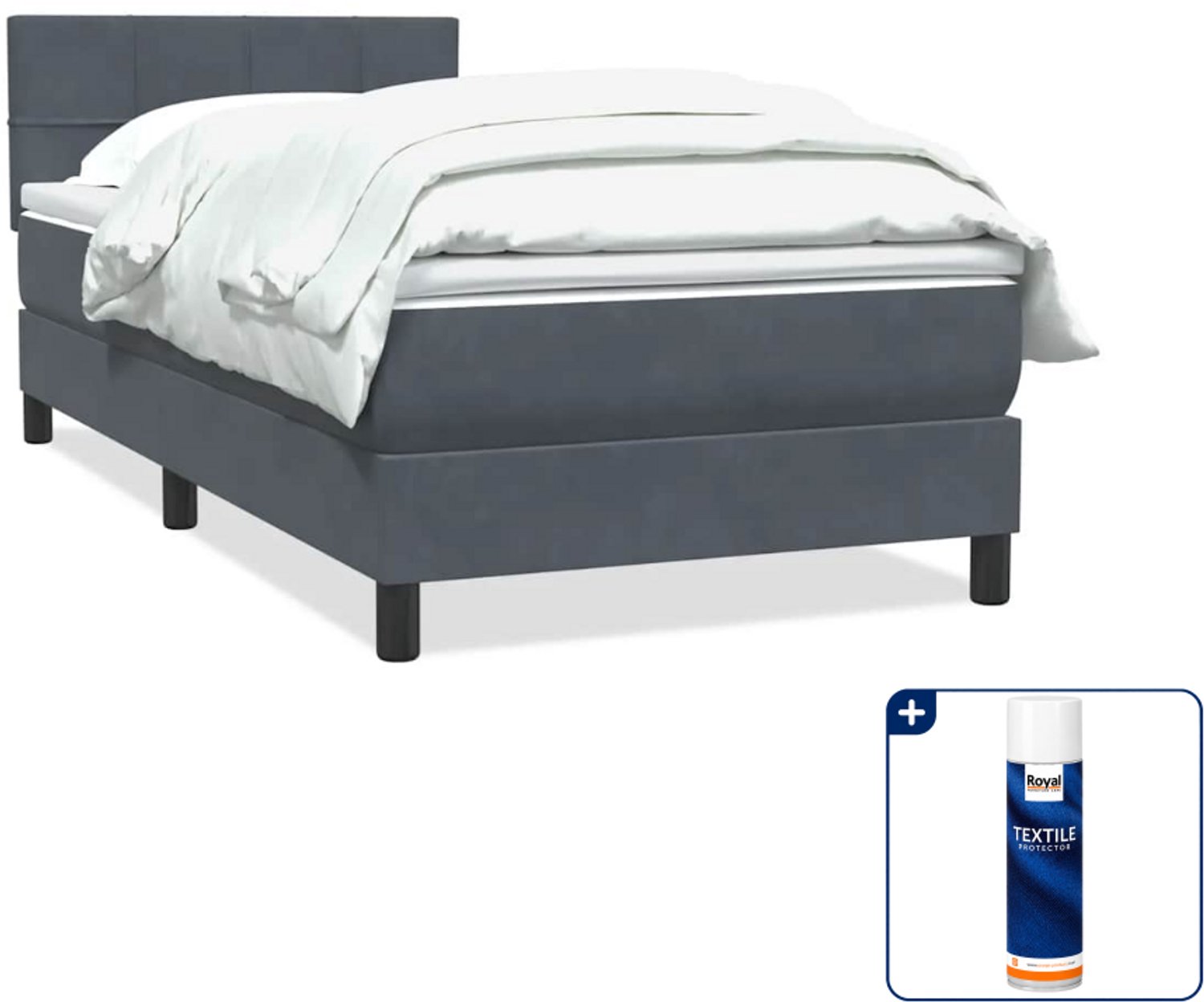 vidaXL boxspring met matras 80 x 220 cm - fluweel - donkergrijs - Inclusief textielbeschermer 500 ml Bruin