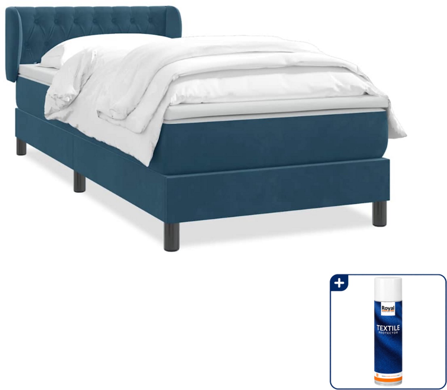 vidaXL boxspring met matras - 80 x 220 cm - fluweel - donkerblauw - Inclusief textielbeschermer 500 ml Bruin