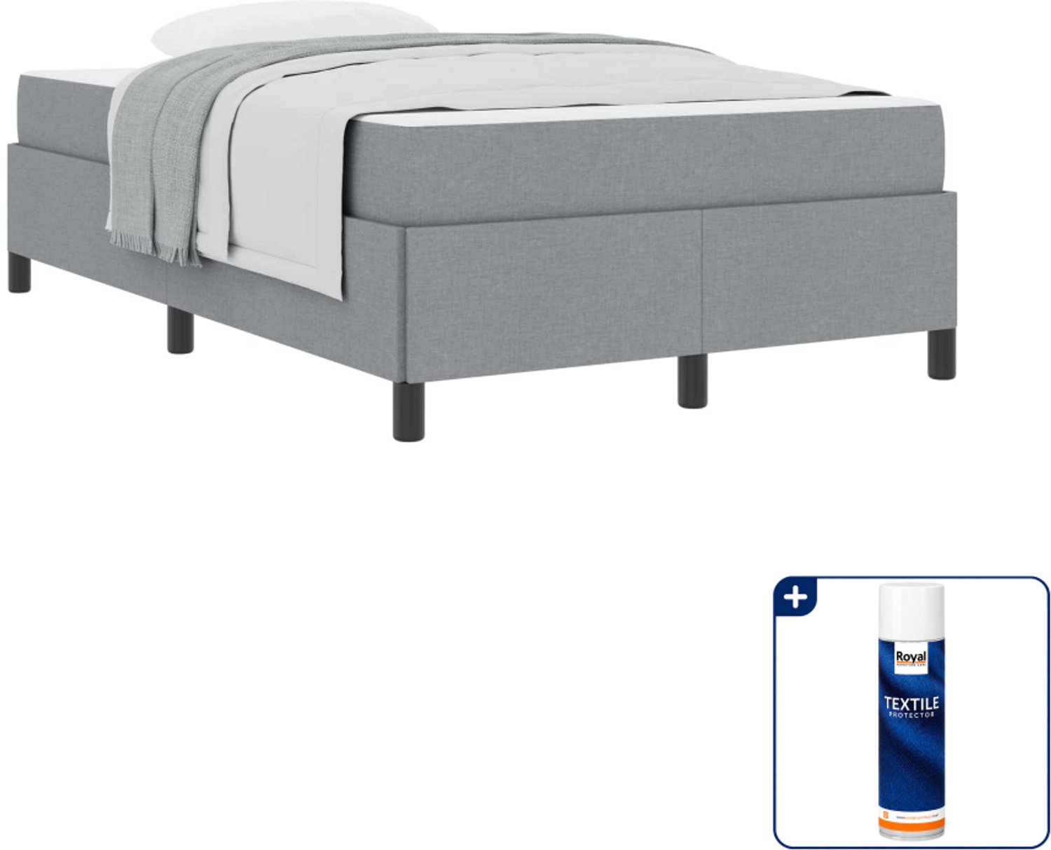 vidaXL boxspringbed - 120 x 190 cm - stof - lichtgrijs - Inclusief textielbeschermer 500 ml Bruin