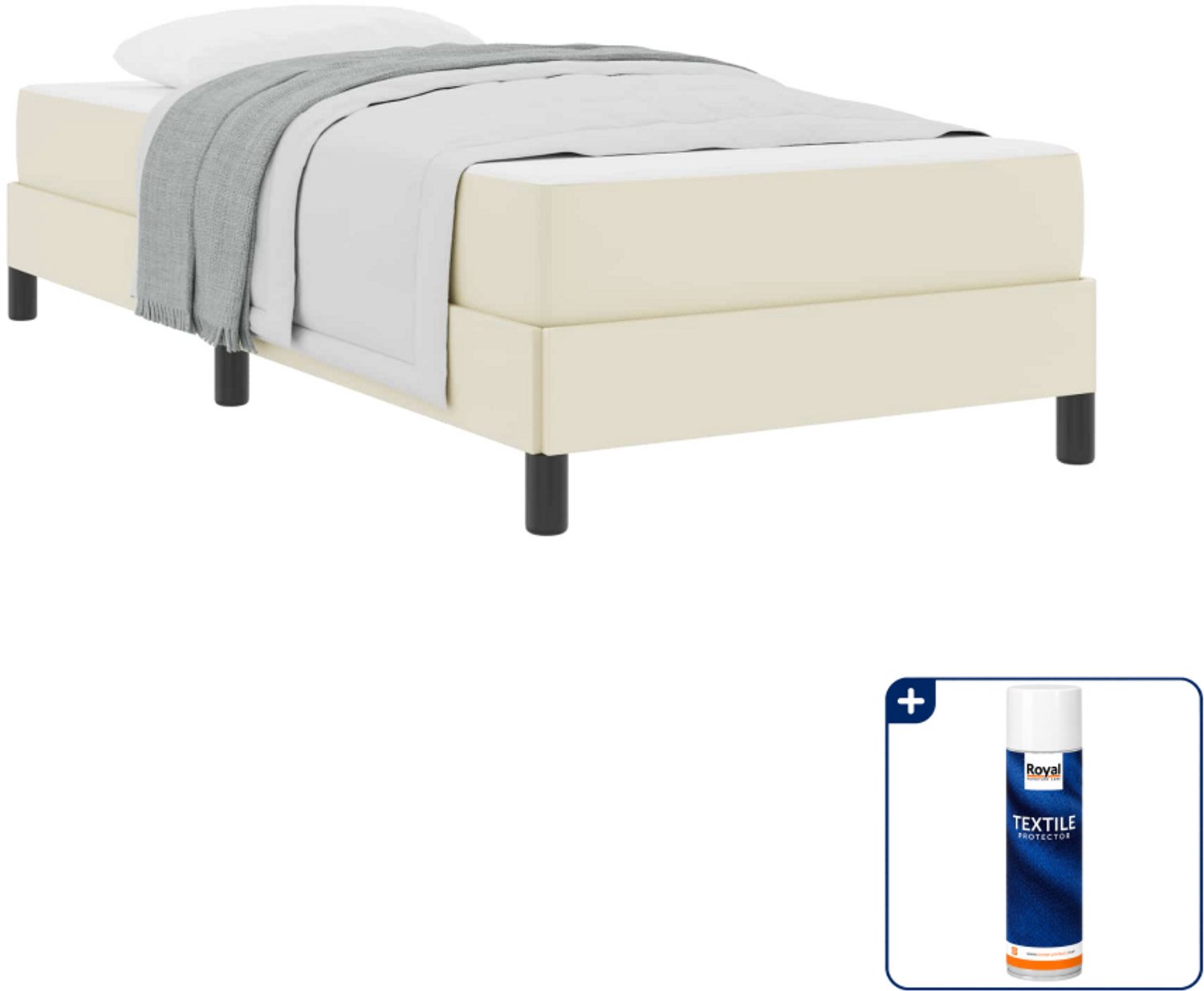 vidaXL bedframe met matras - 90 x 200 cm - stof - crème - Inclusief textielbeschermer 500 ml