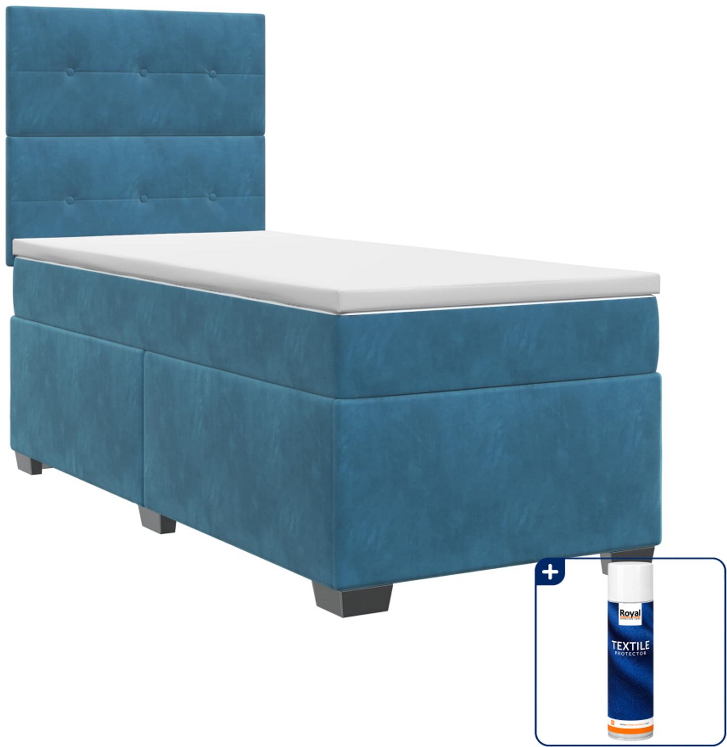vidaXL boxspringbed met matras - 80 x 200 cm - fluweel - blauw - Inclusief textielbeschermer 500 ml