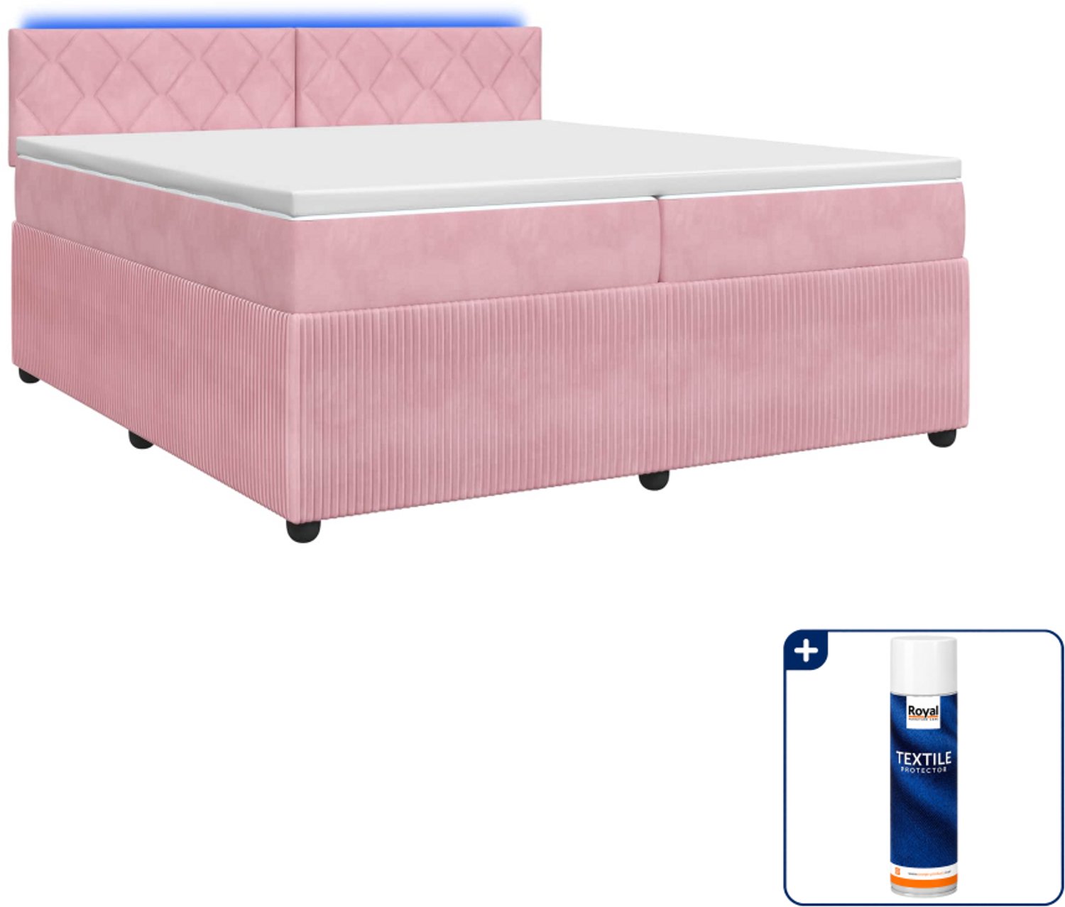vidaXL Boxspringbed met matras - 200 x 200 cm - fluweel - roze - Inclusief textielbeschermer 500 ml
