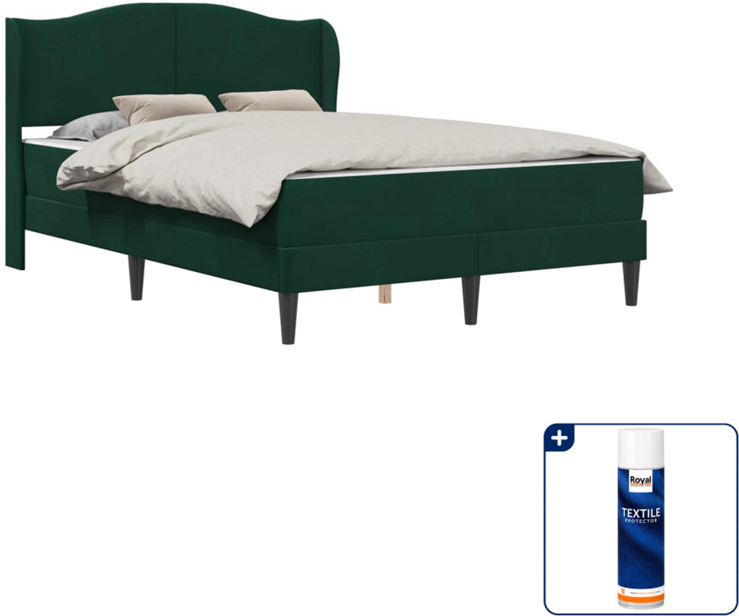 vidaXL Bedframe met matras Small double - 140 x 200 cm - donkergroen - Inclusief textielbeschermer 500 ml