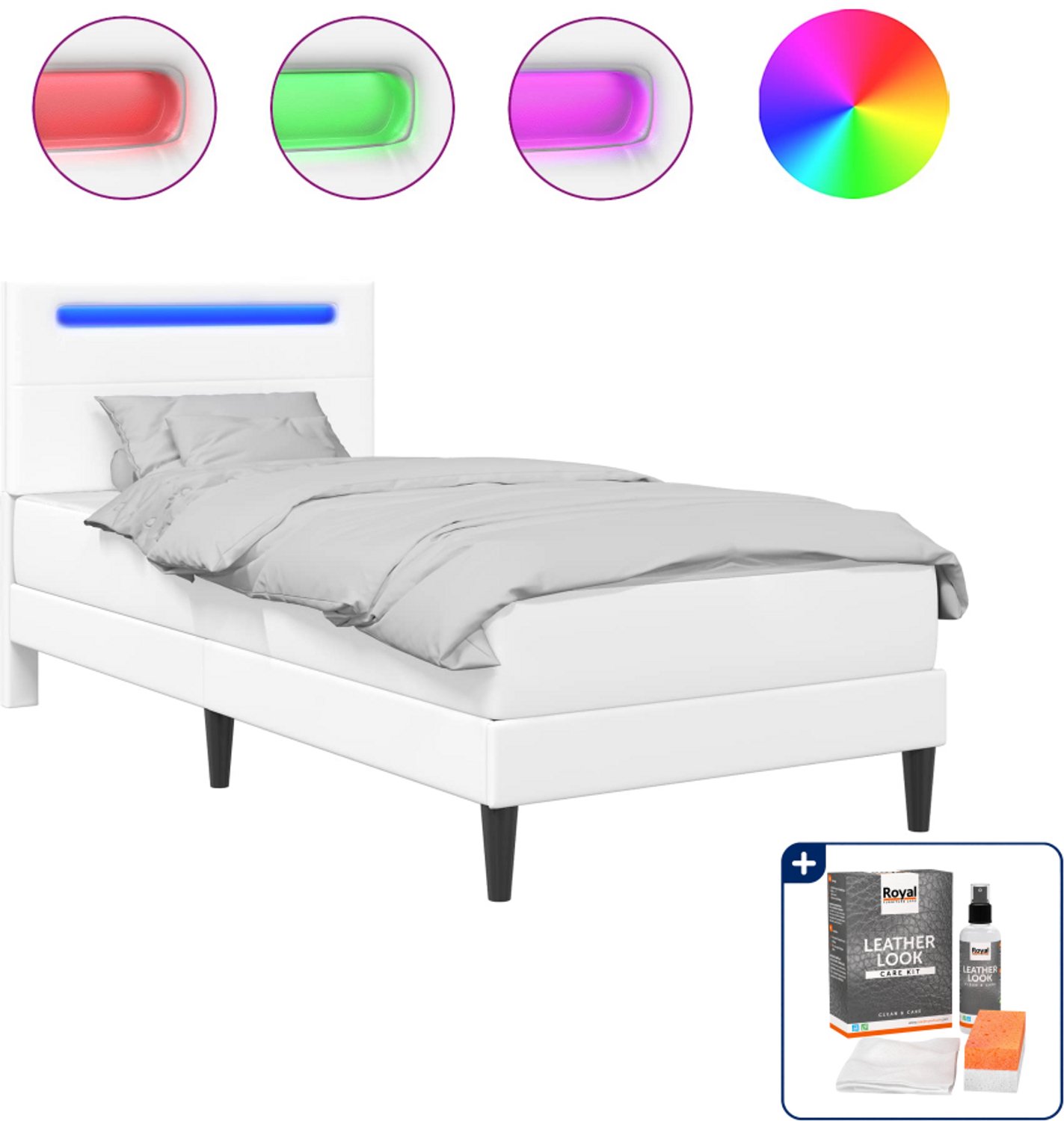 vidaXL Bedframe met matras - 90 x 200 cm - kunstleer - wit - Inclusief onderhoudsset voor kunstleer 150 ml
