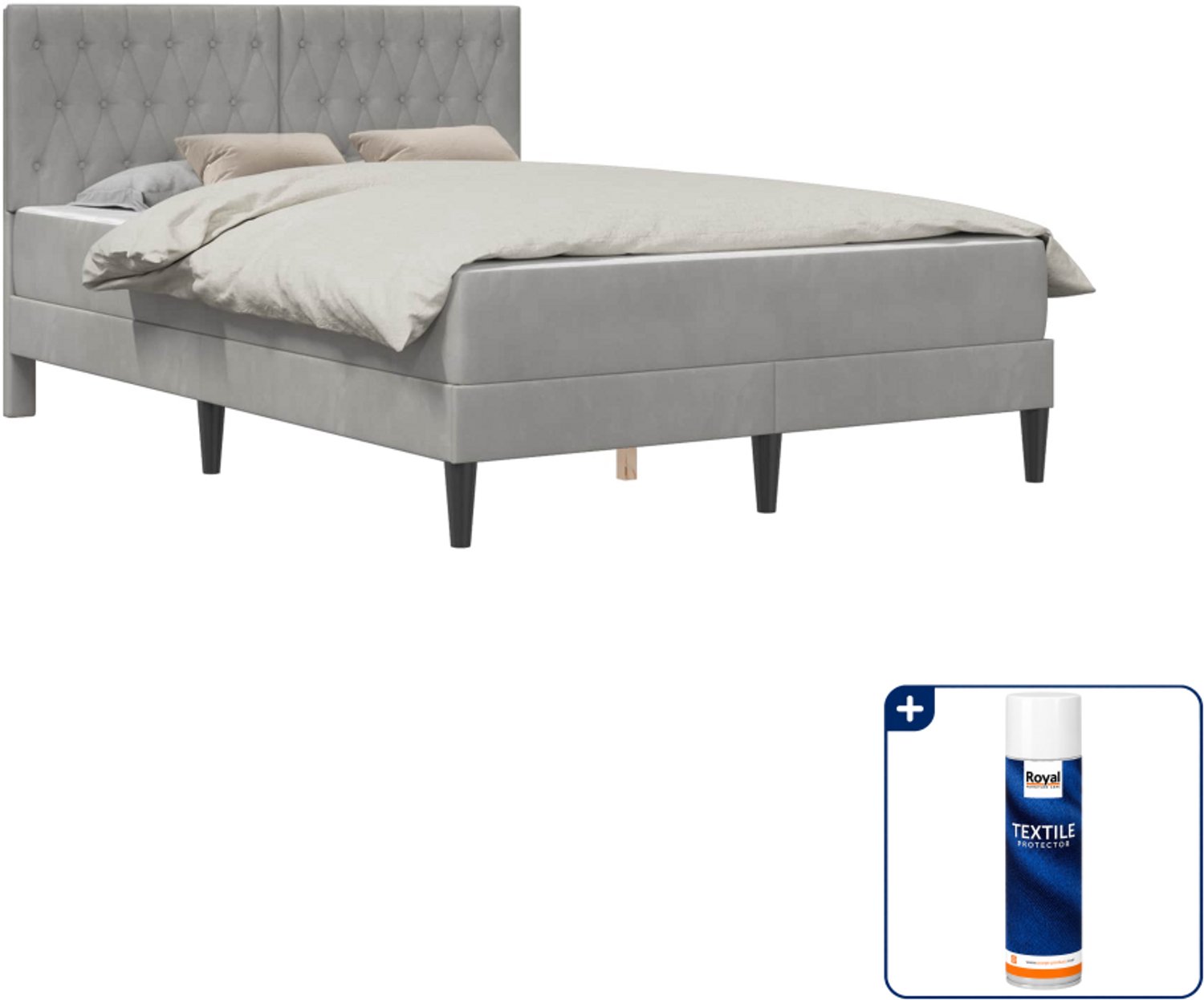 vidaXL Bedframe met matras Small double - 140 x 200 cm - lichtgrijs - Inclusief textielbeschermer 500 ml