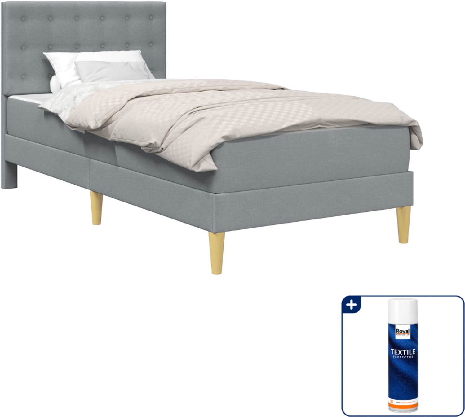 vidaXL Bed met matras - 90 x 190 cm - stof - lichtgrijs - Inclusief textielbeschermer 500 ml