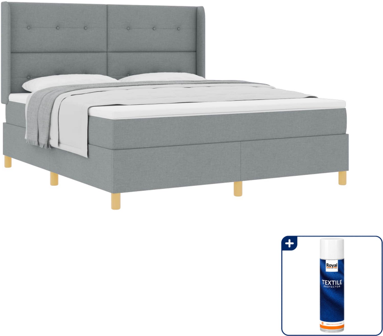 vidaXL Kingsize boxspringbed - 180 x 200 cm - lichtgrijs - Inclusief textielbeschermer 500 ml