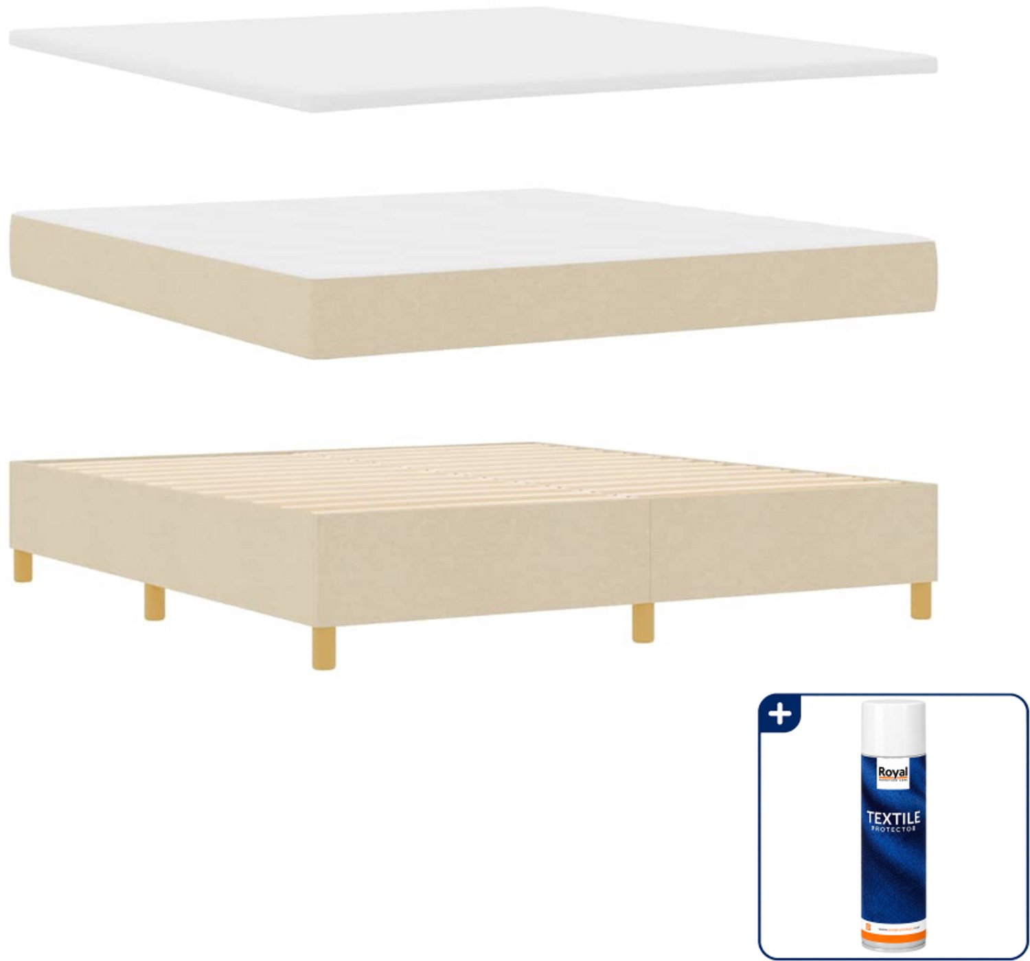 vidaXL boxspringbed Kingsize - 180 x 200 cm - crème - Inclusief textielbeschermer 500 ml