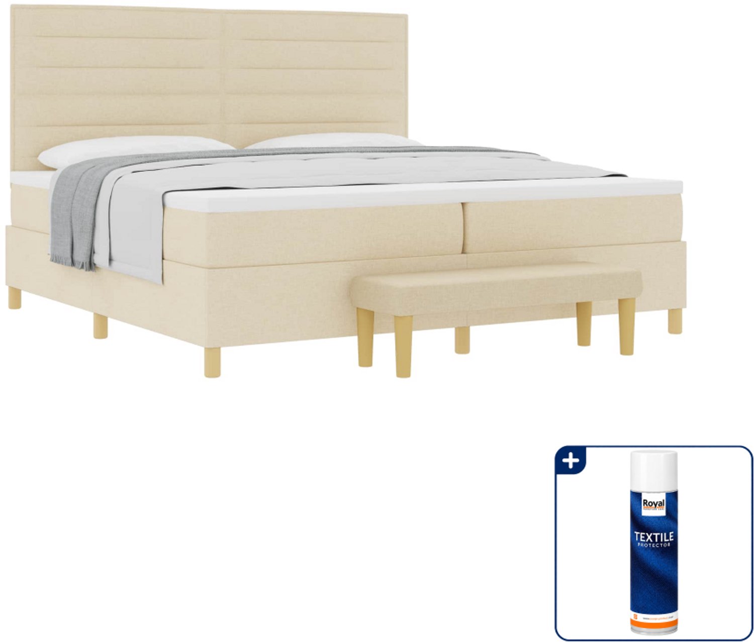 vidaXL boxspring met matras en bank - 200 x 200 cm - stof - crème - Inclusief textielbeschermer 500 ml Zwart