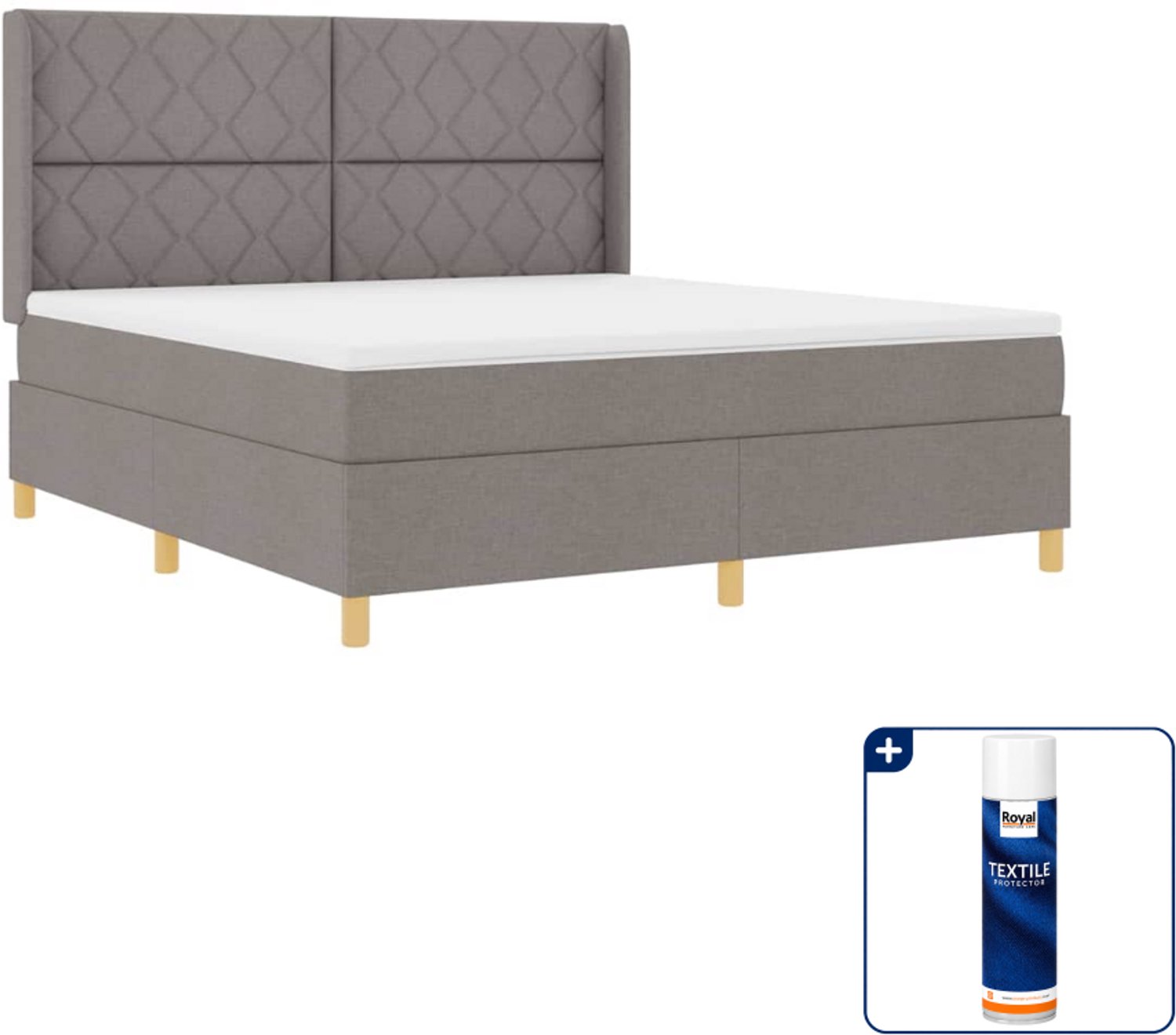 vidaXL Kingsize boxspringbed - 180 x 200 cm - taupe - Inclusief textielbeschermer 500 ml