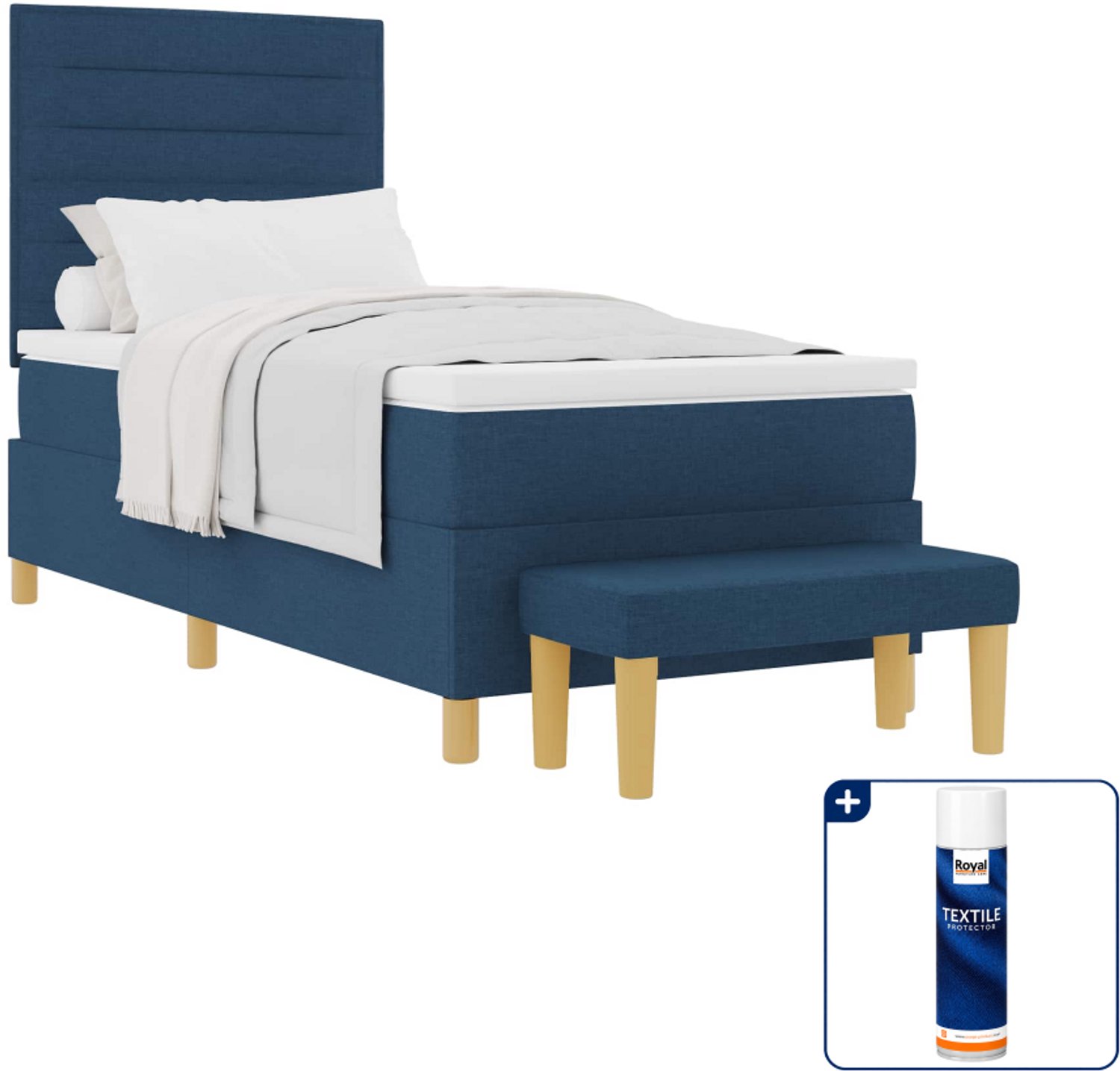 vidaXL Boxspring bed met bank - 200 x 90 cm - stof - blauw - Inclusief textielbeschermer 500 ml Lichtgrijs