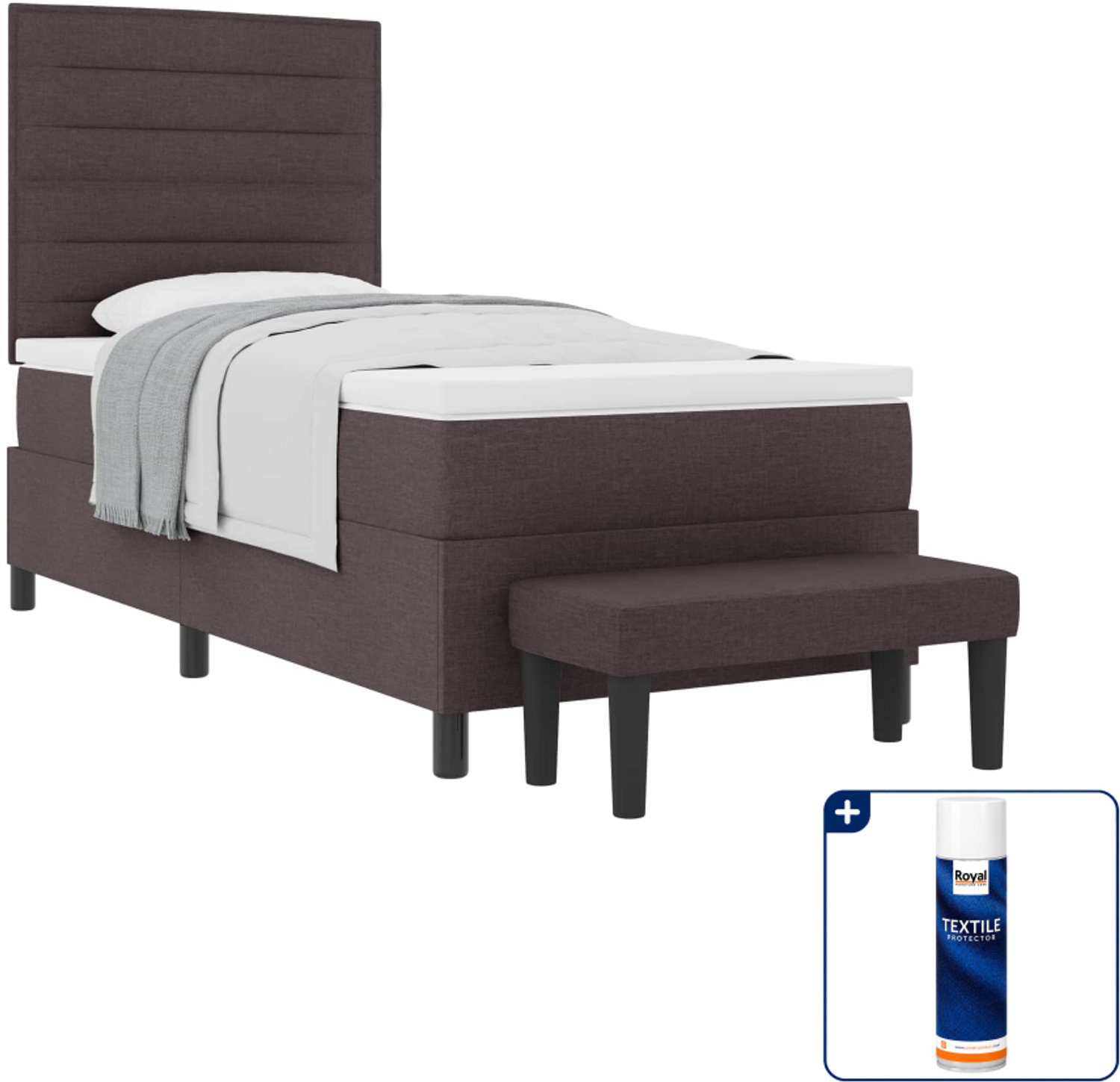 vidaXL boxspringbed - 90 x 200 cm - donkerbruin - Inclusief textielbeschermer 500 ml