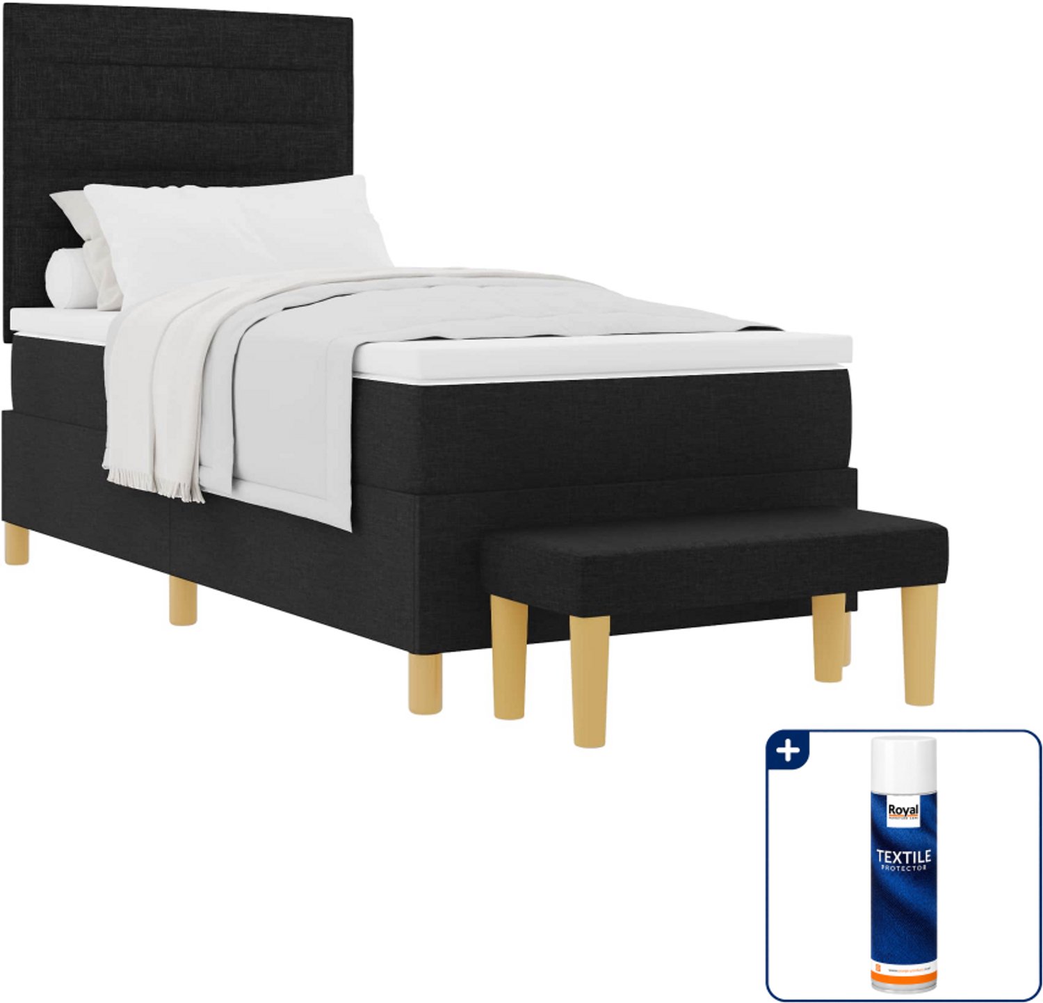vidaXL boxspring - 90 x 200 cm - stof - zwart - Inclusief textielbeschermer 500 ml Blauw