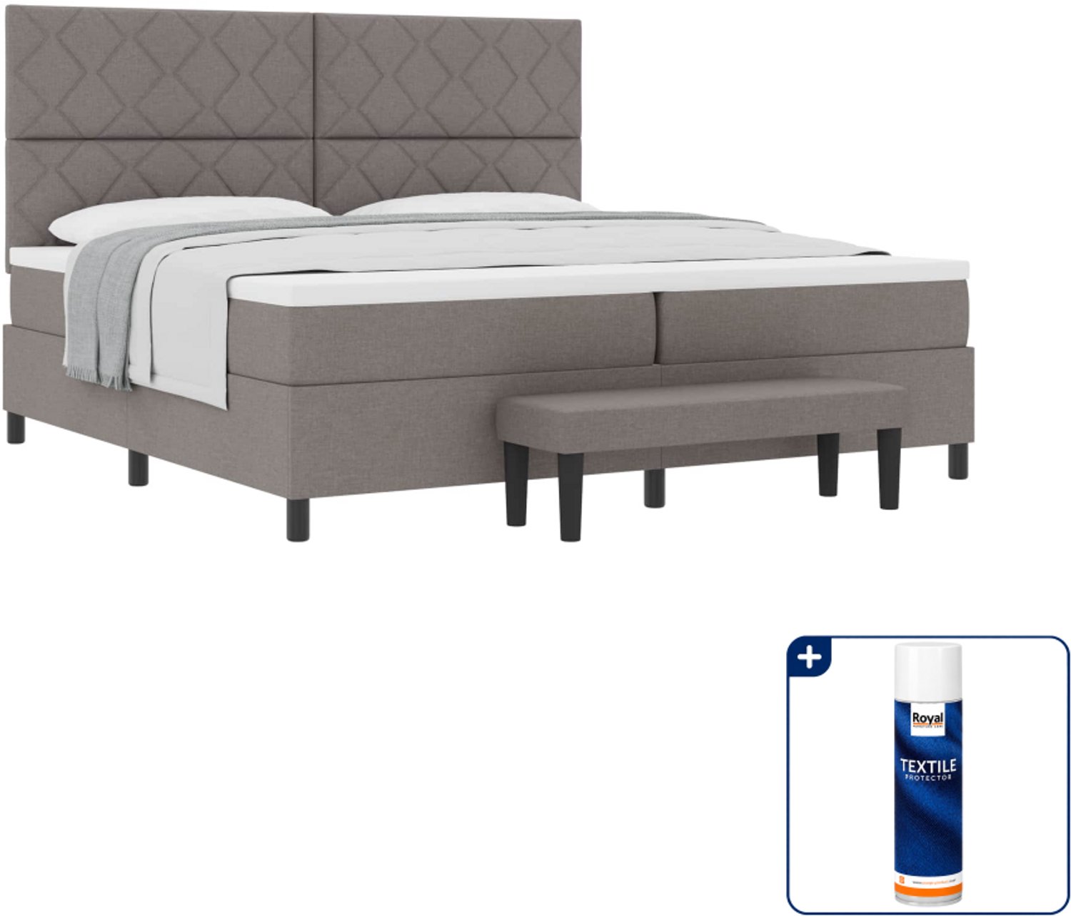 vidaXL Boxspringbed - 200 x 200 cm - stof - taupe - Inclusief textielbeschermer 500 ml Blauw