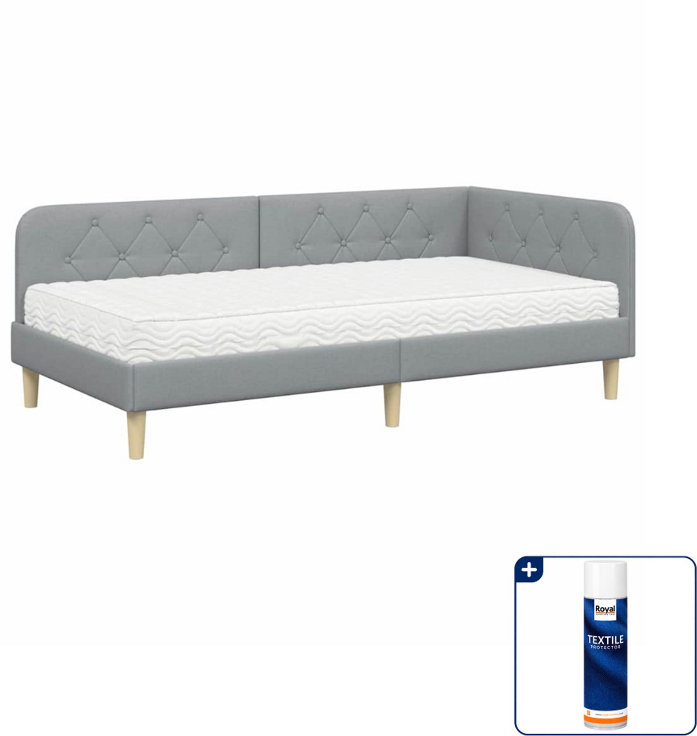 vidaXL hoekbedframe met matras - 90 x 200 cm - stof - lichtgrijs - Inclusief textielbeschermer 500 ml Bruin