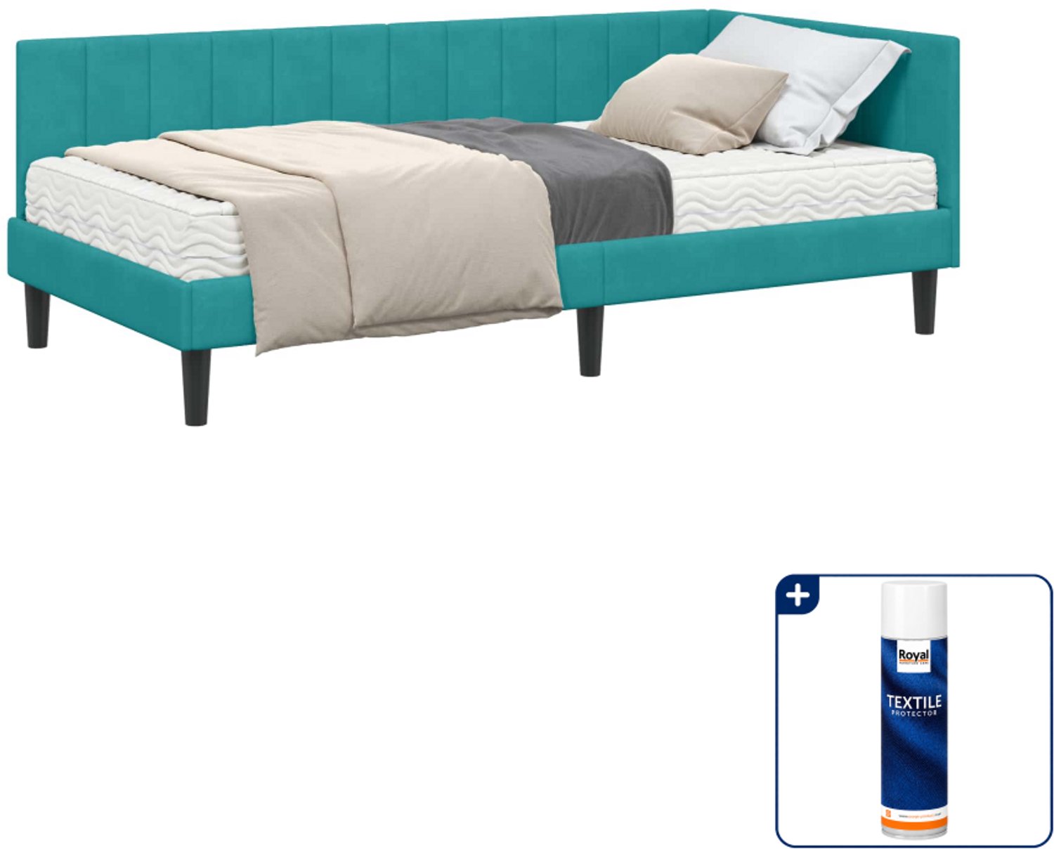 vidaXL hoekbedframe met matras - 100 x 200 cm - fluweel - turquoise - Inclusief textielbeschermer 500 ml Grijs