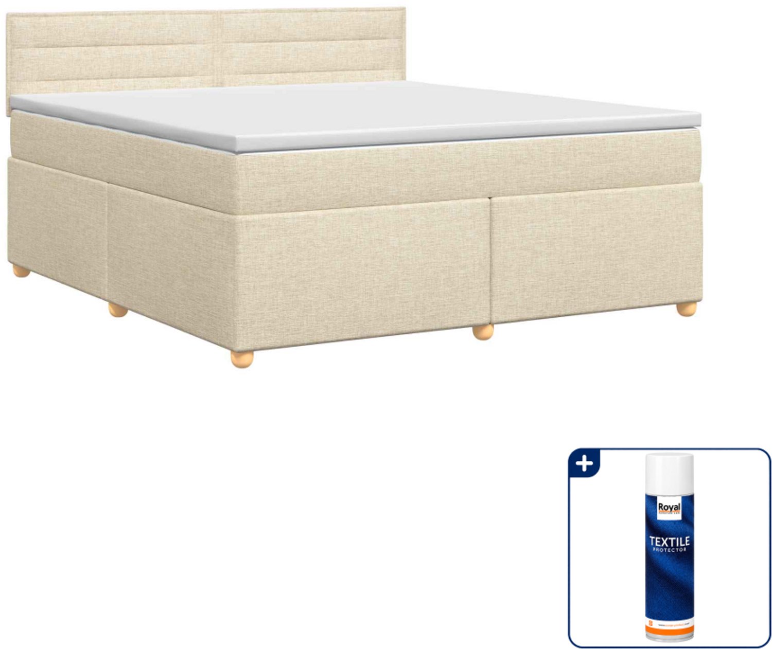 vidaXL Small double boxspringbed - 140 x 200 cm - crèmekleurig - Inclusief textielbeschermer 500 ml