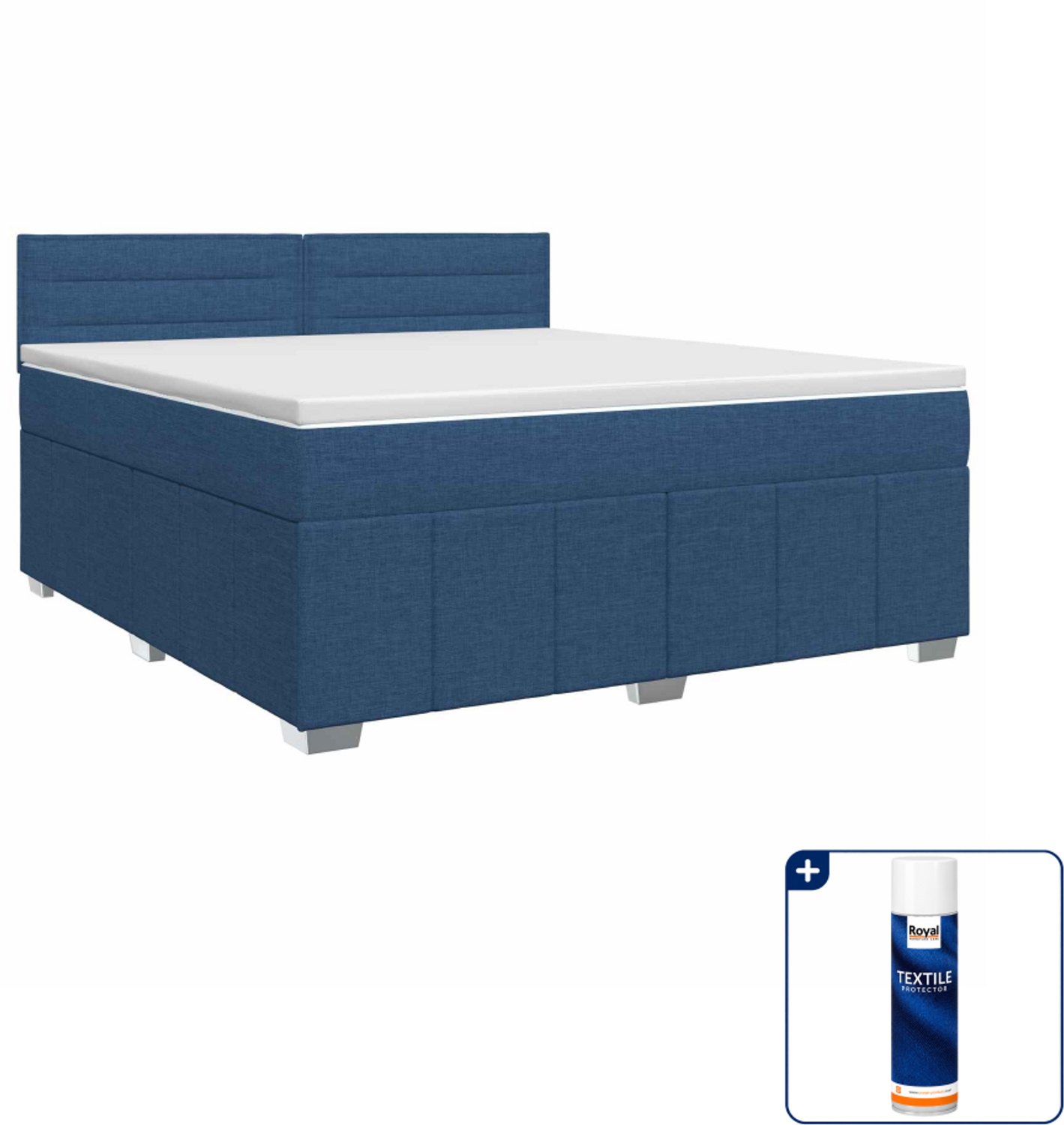 vidaXL boxspringbed - Small double 140 x 200 cm - blauw - Inclusief textielbeschermer 500 ml