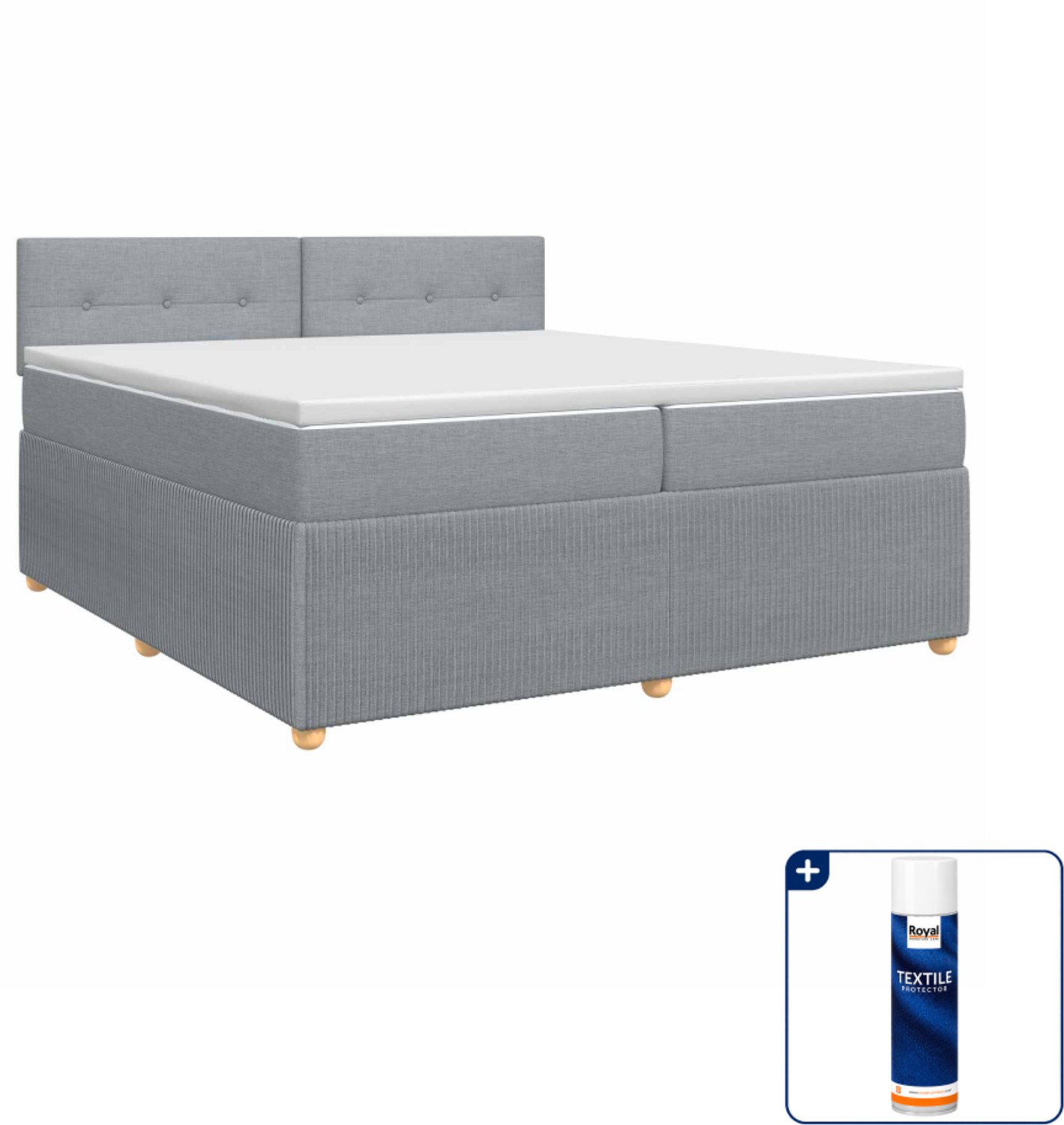 vidaXL boxspringbed - 200 x 200 cm - lichtgrijs - Inclusief textielbeschermer 500 ml