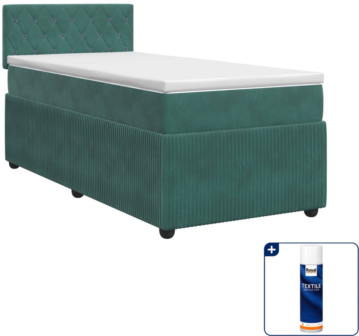 vidaXL boxspringbed met matras - 80 x 200 cm - fluweel - donkergroen - Inclusief textielbeschermer 500 ml