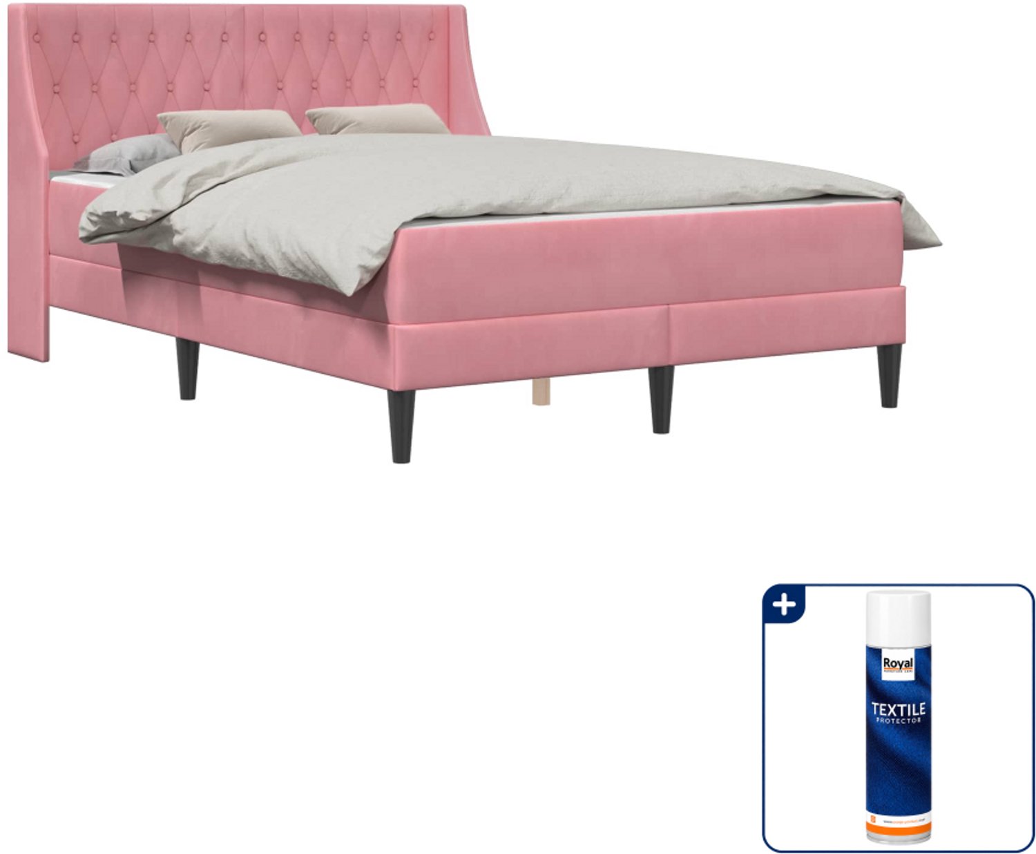 vidaXL Bedframe met matras - 120 x 200 cm - fluweel - roze - Inclusief textielbeschermer 500 ml