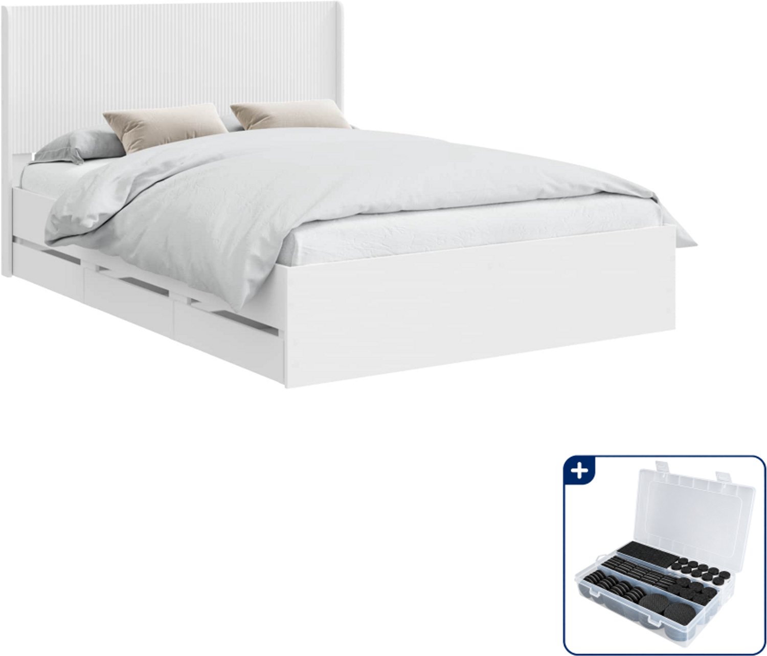 vidaXL bedframe met opbergruimte - 150 x 200 cm - wit - Inclusief antikrasvilt 177-delig