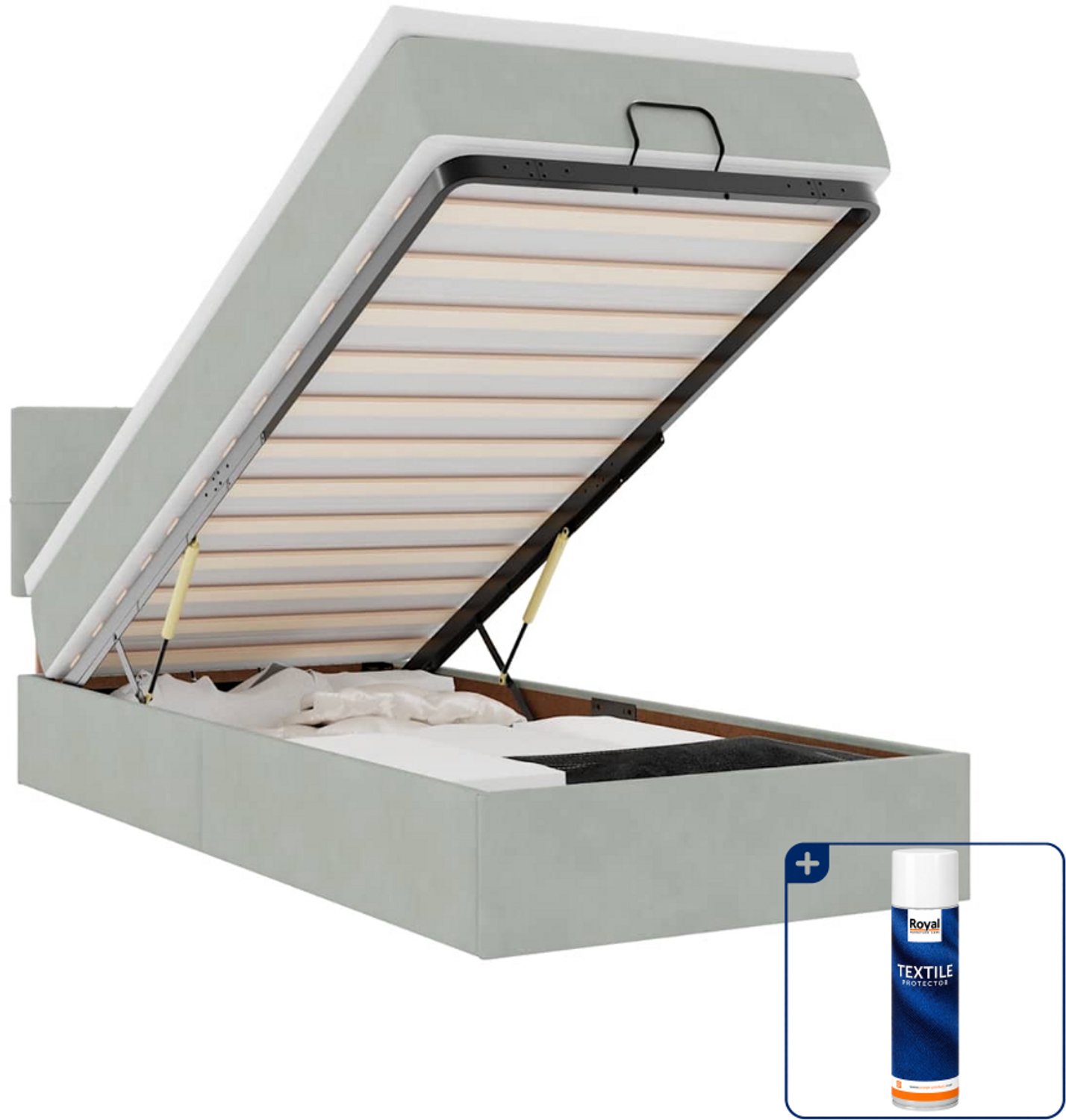 vidaXL ottomaans bed met matras - 90 x 200 cm - fluweel - lichtgrijs - Inclusief textielbeschermer 500 ml