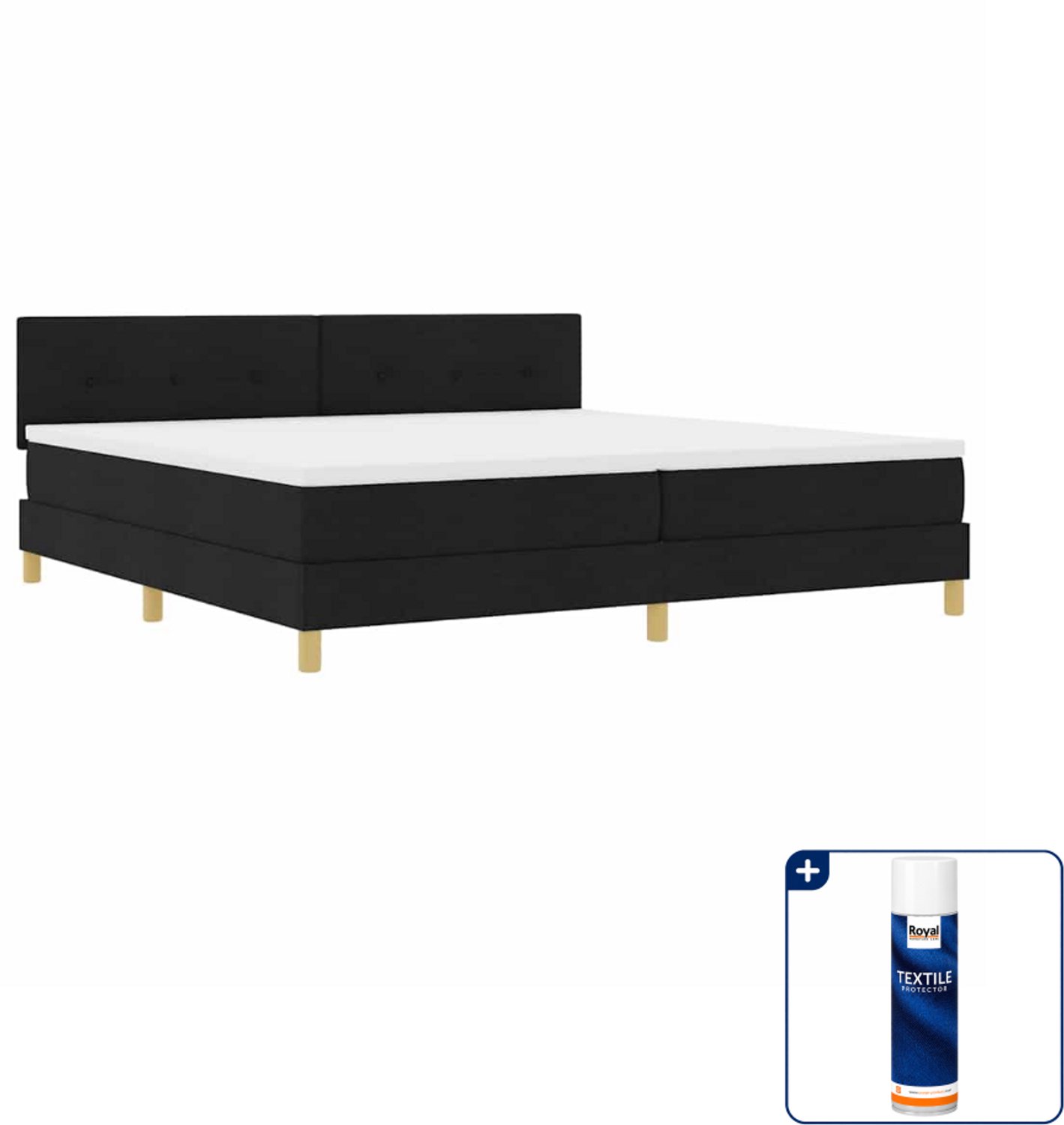 vidaXL led boxspring - Super kingsize - 200 x 200 cm - Zwart - Inclusief textielbeschermer 500 ml
