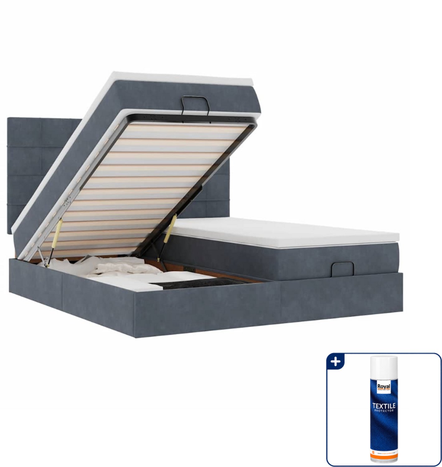 vidaXL Kingsize ottoman bed - 180 x 200 cm - fluweel - donkergrijs - Inclusief textielbeschermer 500 ml Zwart