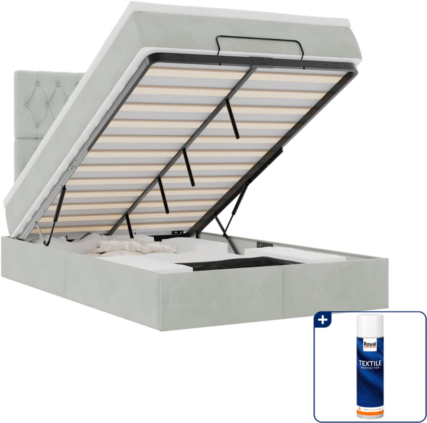 vidaXL ottoman bed met matras - 120 x 200 cm - fluweel - lichtgrijs - Inclusief textielbeschermer 500 ml Bruin