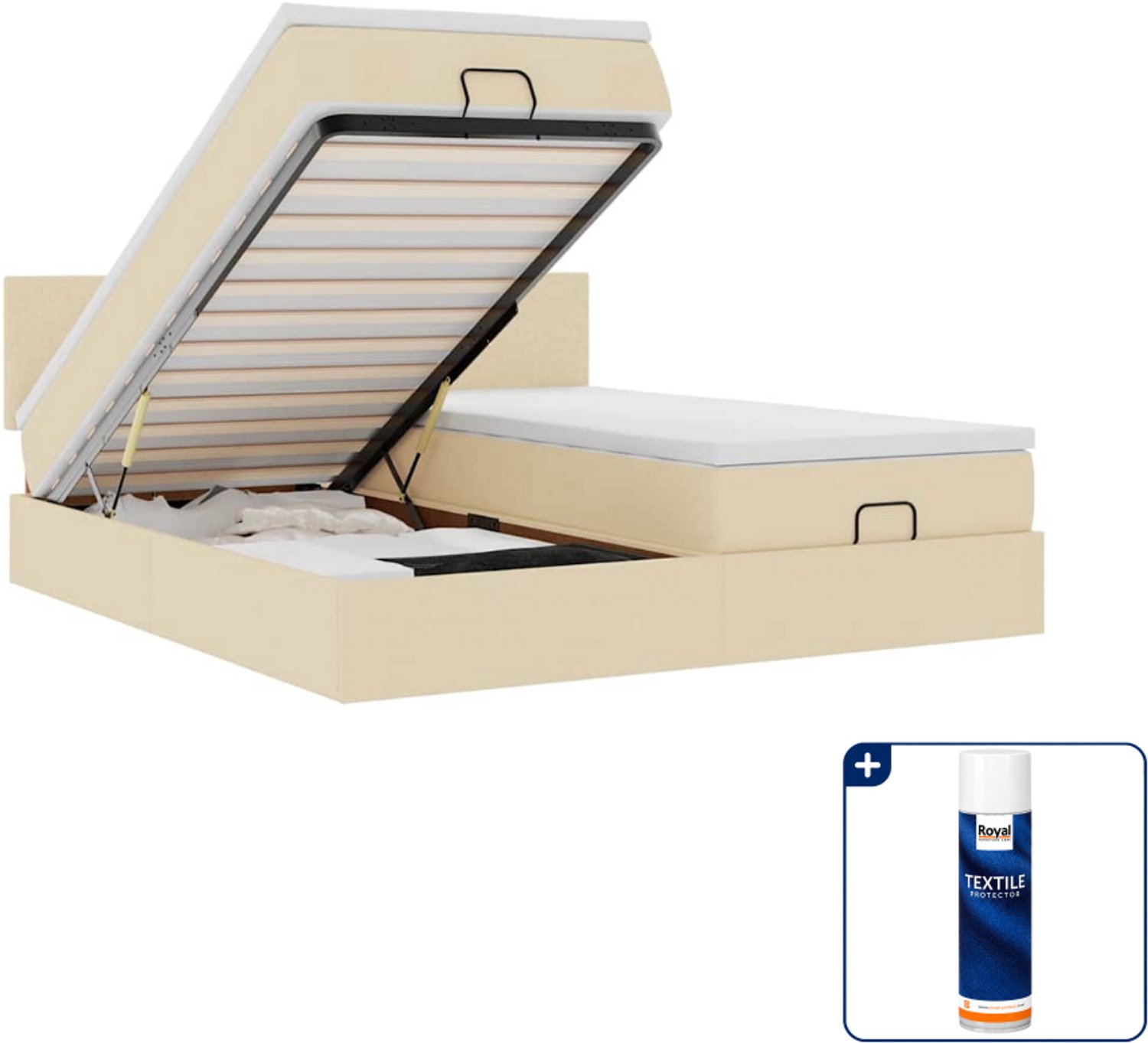 vidaXL queensize ottoman bed - 160 x 200 cm - stof - crèmekleurig - Inclusief textielbeschermer 500 ml Blauw