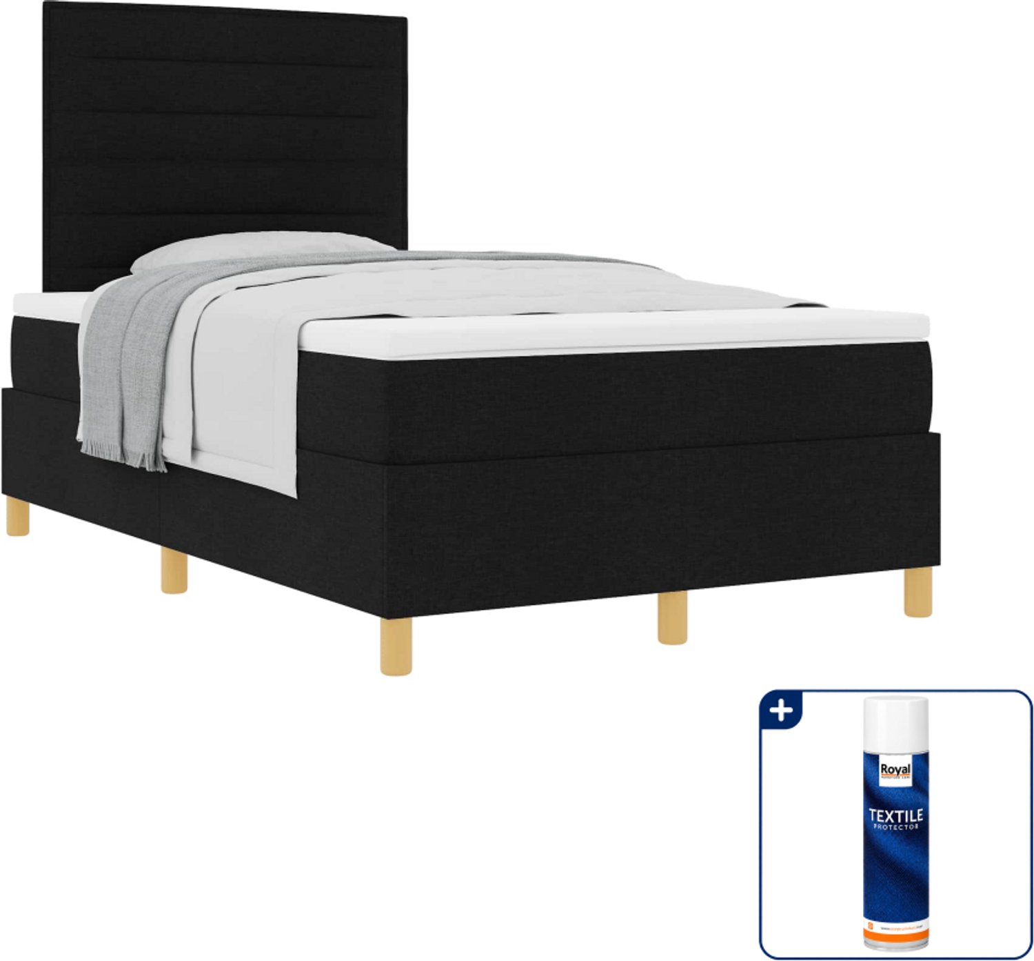 vidaXL boxspringbed met matras - 120 x 190 cm - stof - zwart - Inclusief textielbeschermer 500 ml