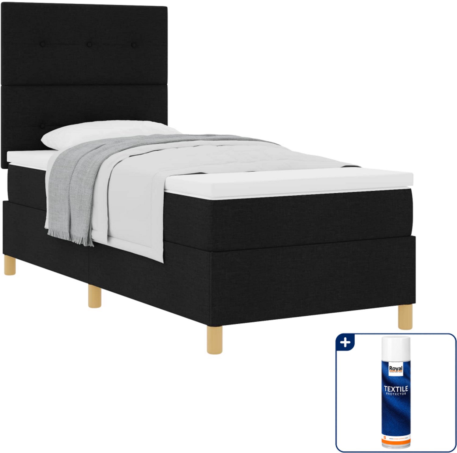 vidaXL boxspringbed - 80 x 200 cm - stof - zwart - Inclusief textielbeschermer 500 ml Lichtgrijs