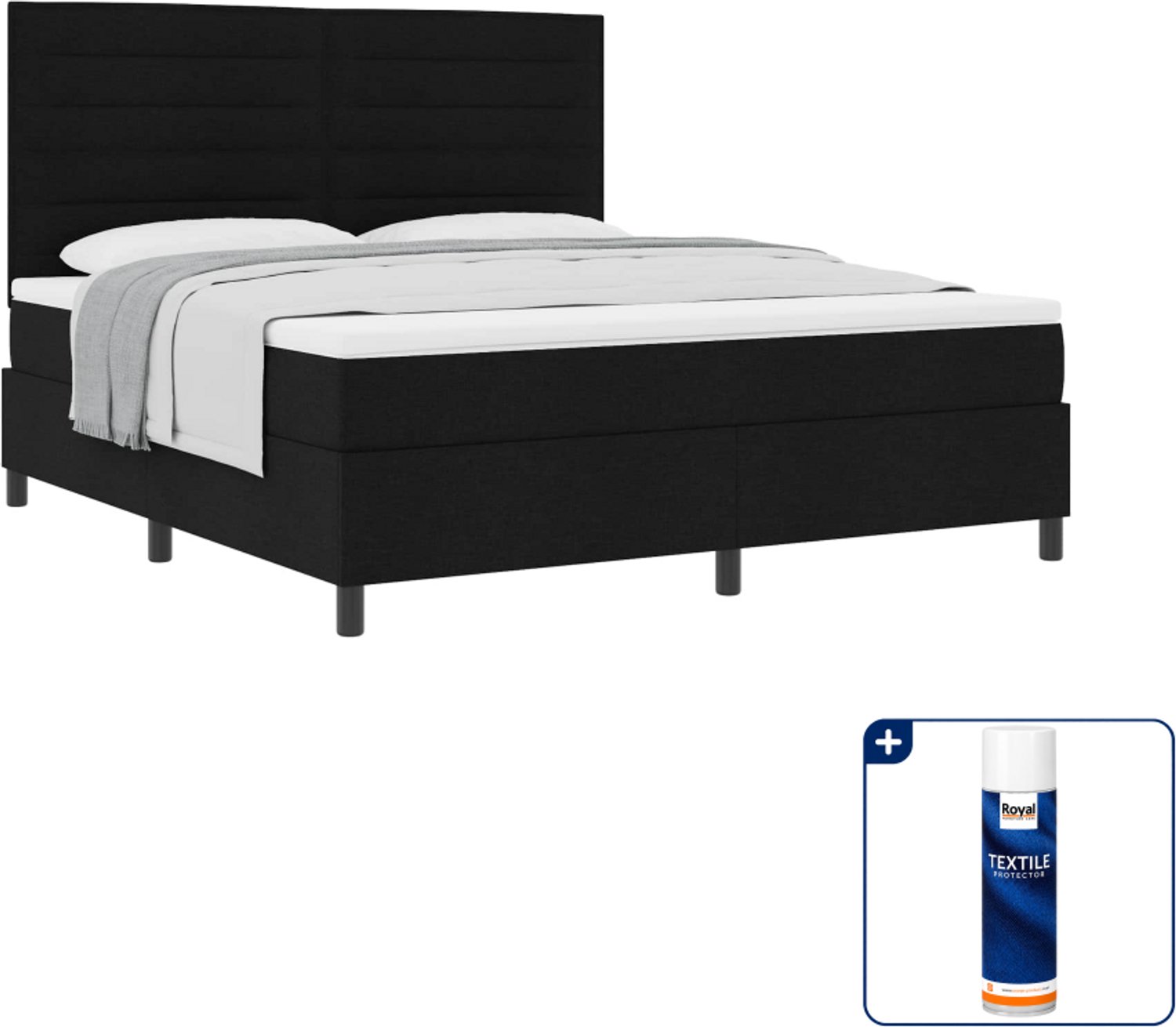 vidaXL boxspringbed Kingsize - 180 x 200 cm - stof - zwart - Inclusief textielbeschermer 500 ml
