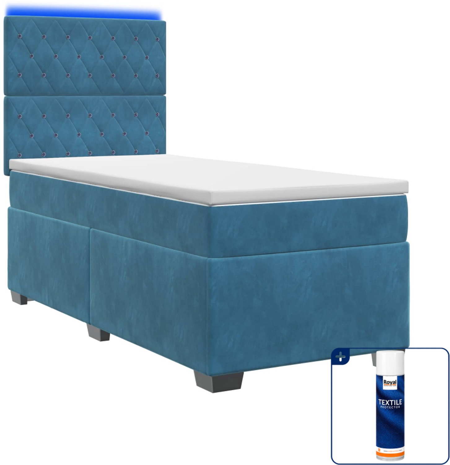 vidaXL boxspringbed met matras - 80 x 200 cm - fluweel - blauw - Inclusief textielbeschermer 500 ml